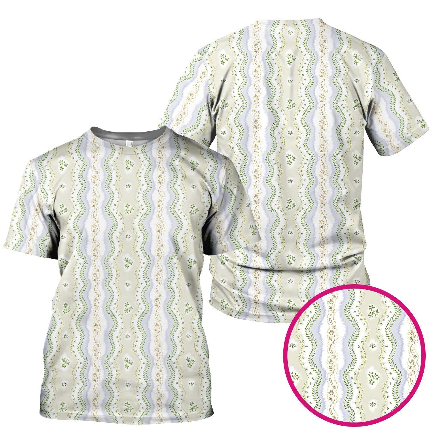 Wavy Stripe Botanical Pattern Scrub Top, Comfortable Scrubs for Nurses