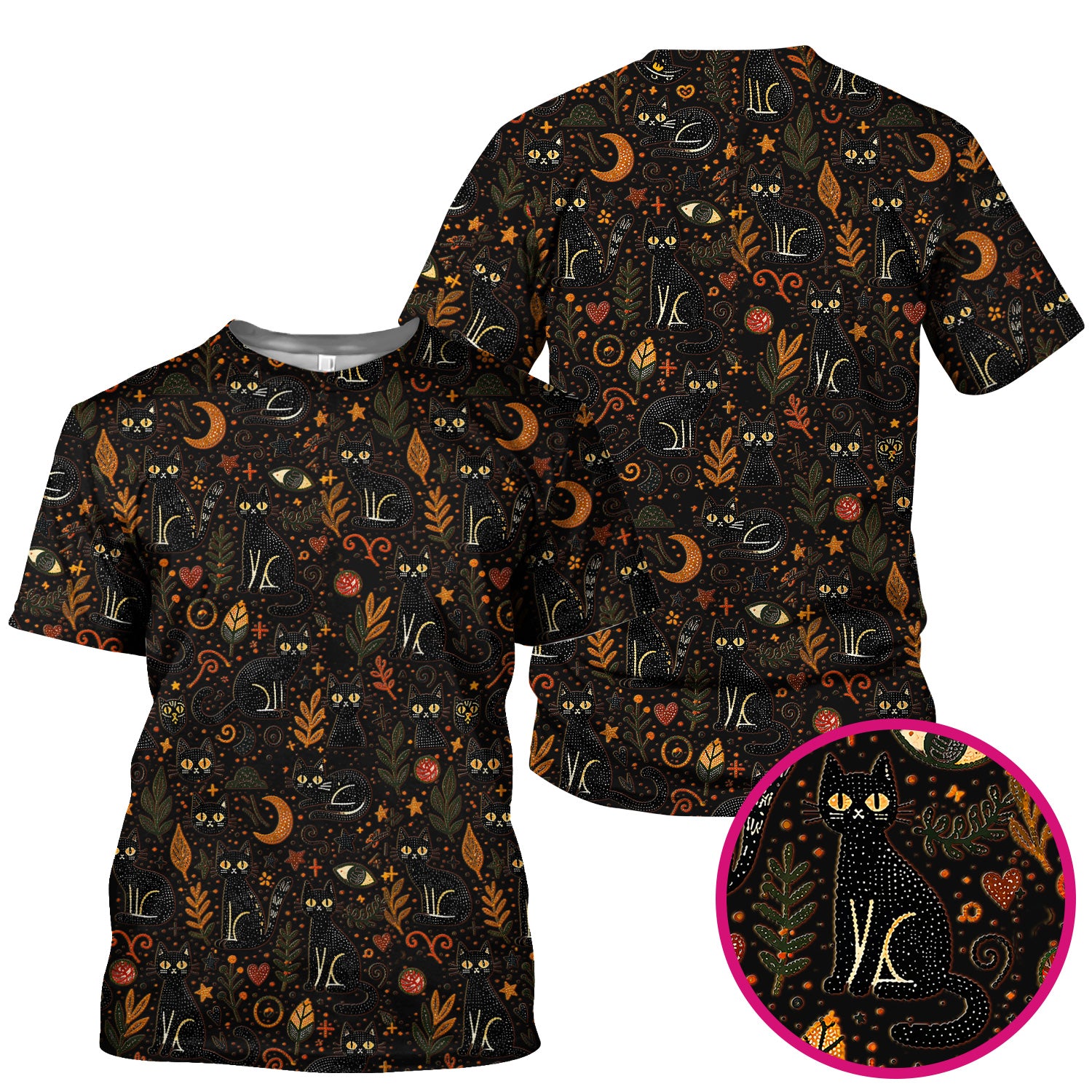 Mystic Black Cat Celestial Doodle Pattern Scrub Top, Comfortable Scrubs for Nurses