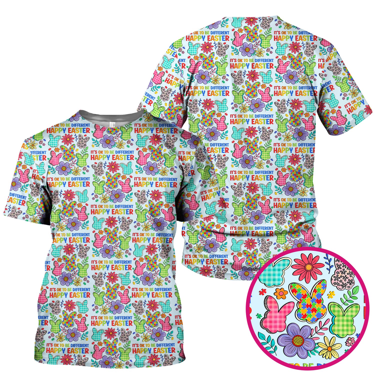 Happy Easter Bunny Floral Print Scrub Top, Breathable Fabrics Nursing Uniform