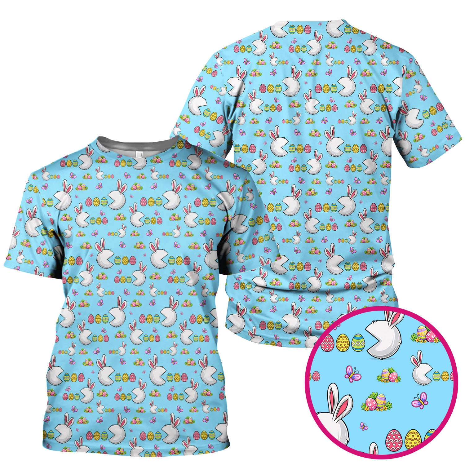 Easter Bunny and Colorful Eggs Print Scrub Top, Breathable Fabrics Nursing Uniform