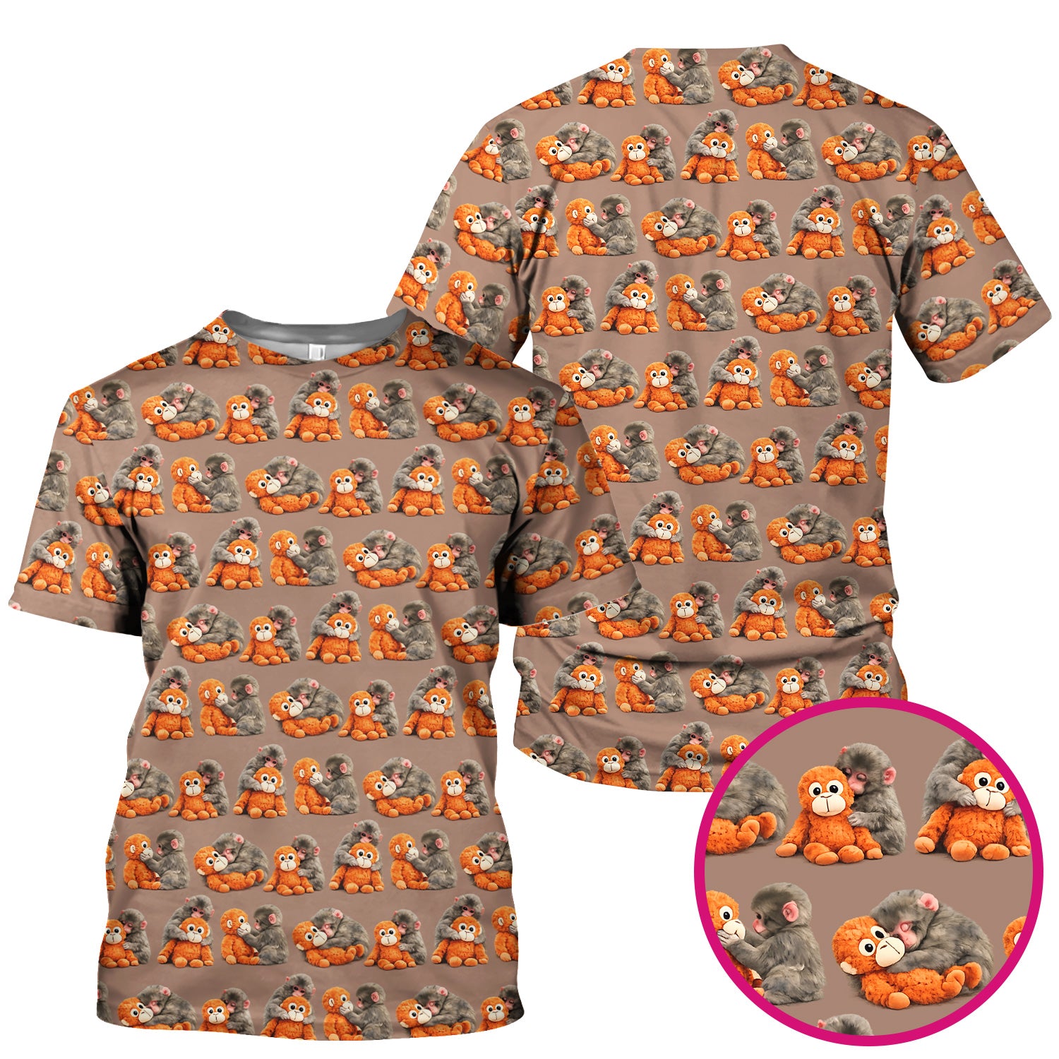 Cute Baby Monkey Plush Toy Animal Pattern Scrub Top, Breathable Medical Uniform Top