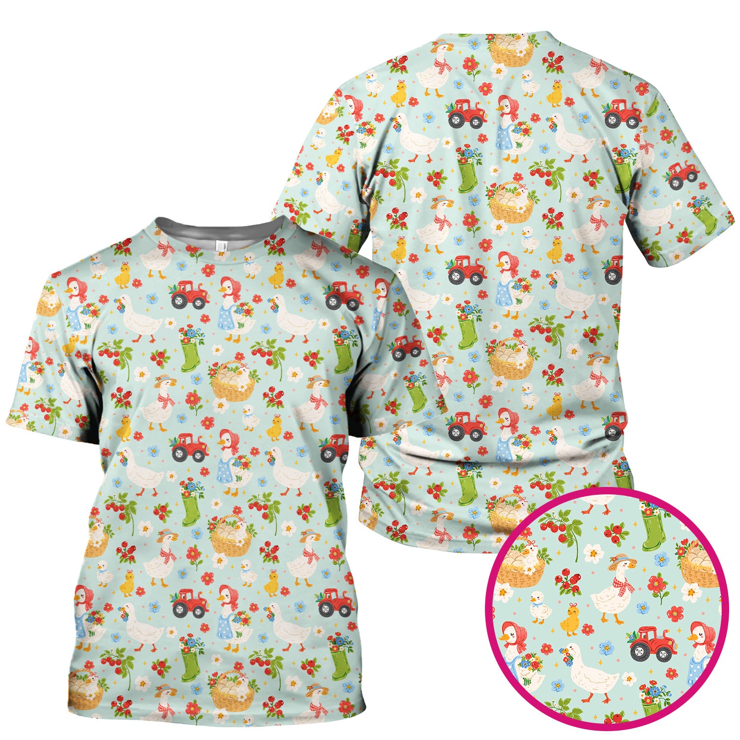 Farm Duck Chicken Tractor Flower Basket Scrub Top, Breathable Fabrics Nursing Uniform