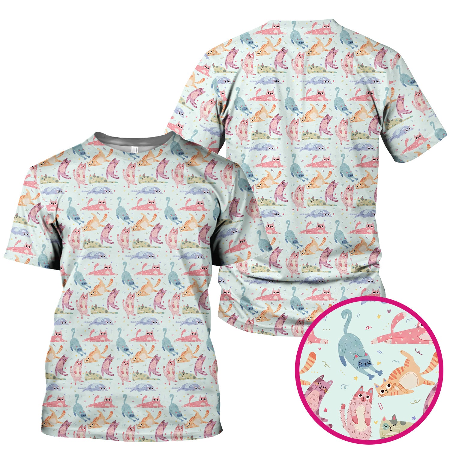 Funny Pastel Cat Pattern Medical Scrub Top, Breathable Fabrics Nursing Uniform