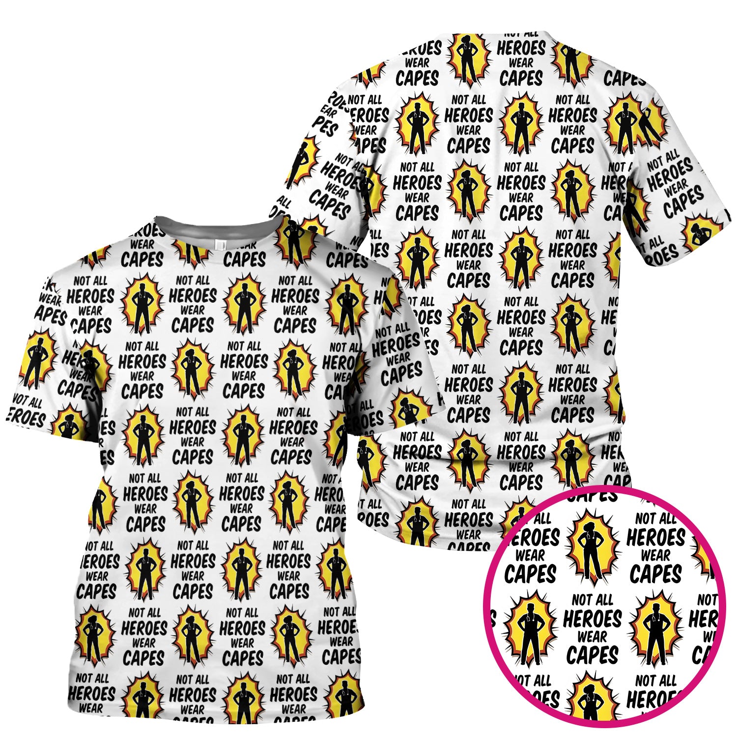 Not All Heroes Wear Capes Nurse Pattern Scrub Top, Comfortable Scrubs for Nurses