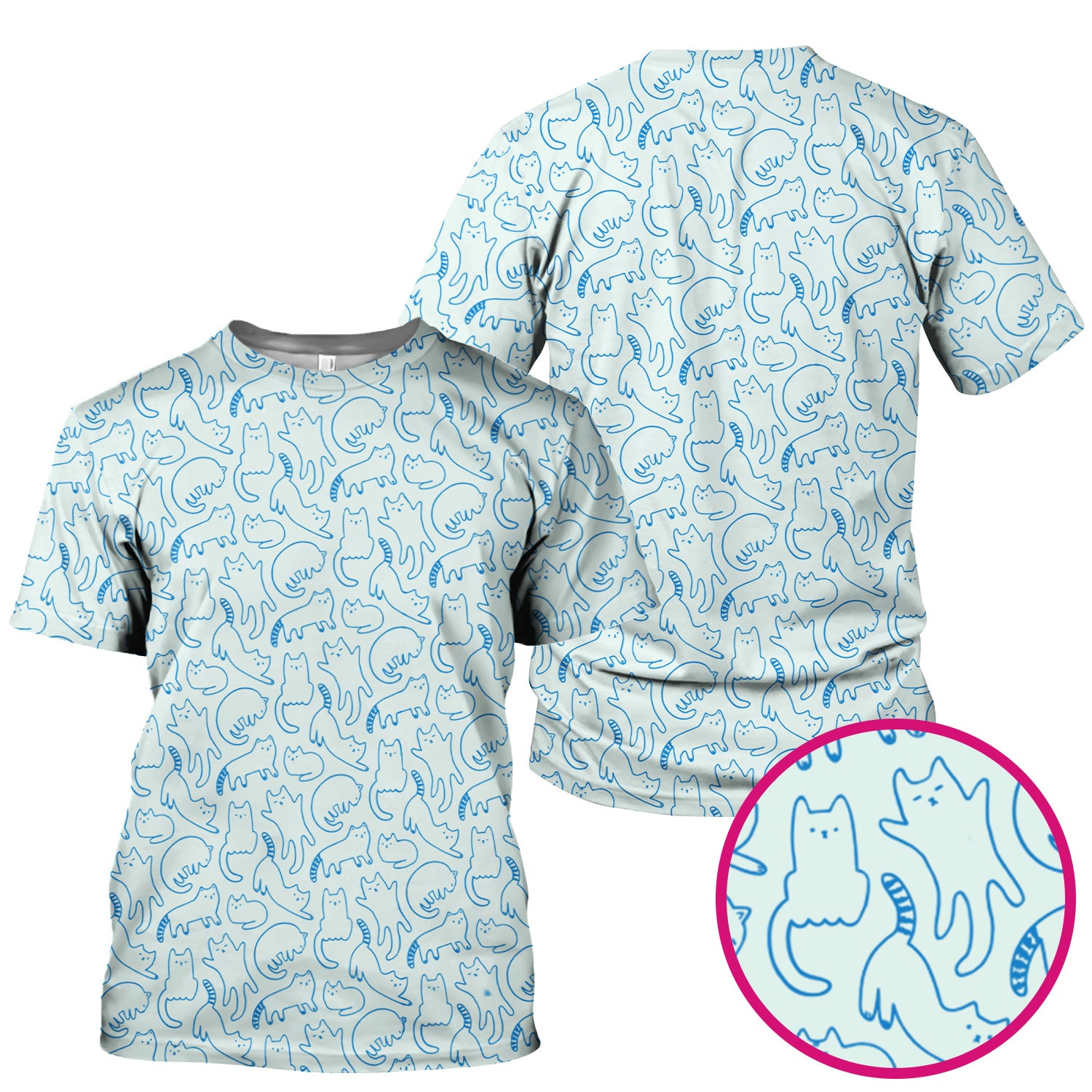 Artistic Cat Pattern Medical Scrub Top, Breathable Fabrics Nursing Uniform