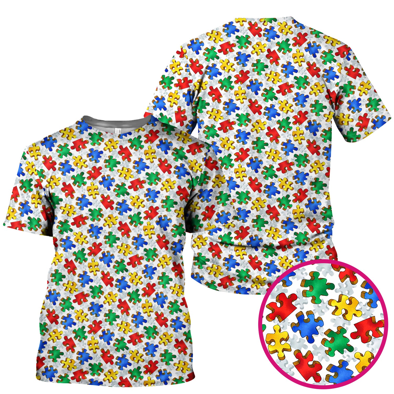 Colorful Autism Puzzle Piece Pattern Scrub Top, Comfortable Scrubs for Nurses