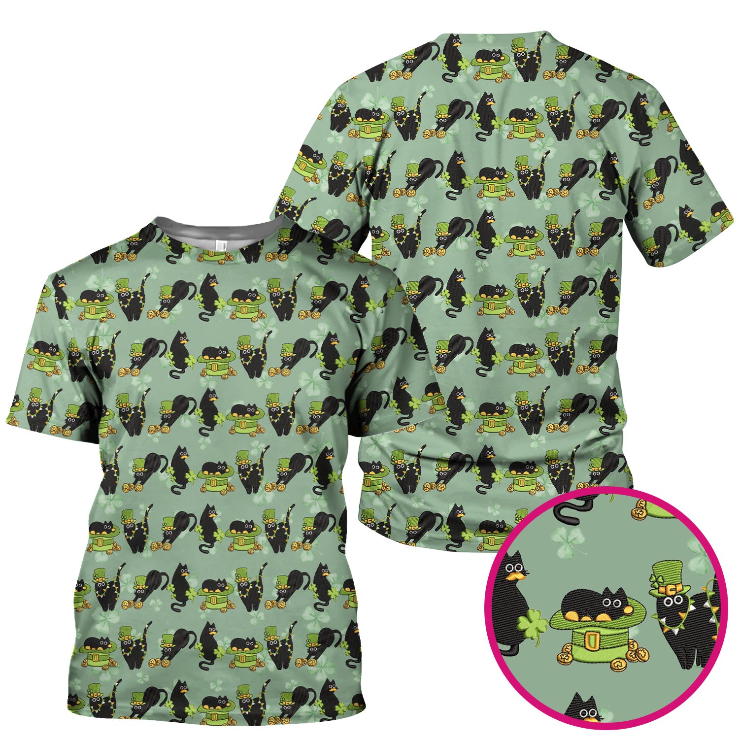 St. Patrick Black Cat Clover Print Nurse Scrub Top, Comfortable Scrubs for Nurses