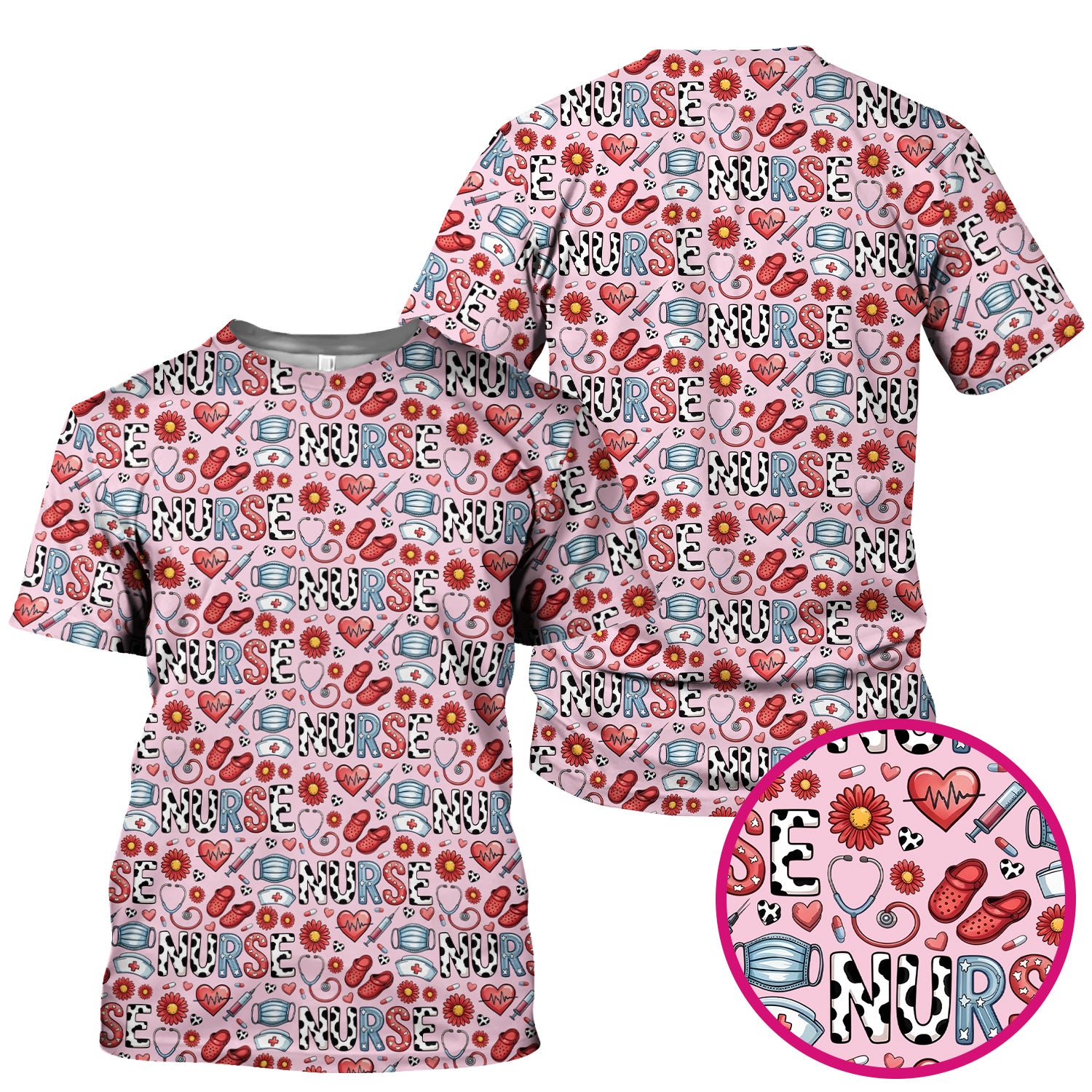Cute Nurse Medical Icon Pattern Scrub Top, Comfortable Scrubs for Nurses