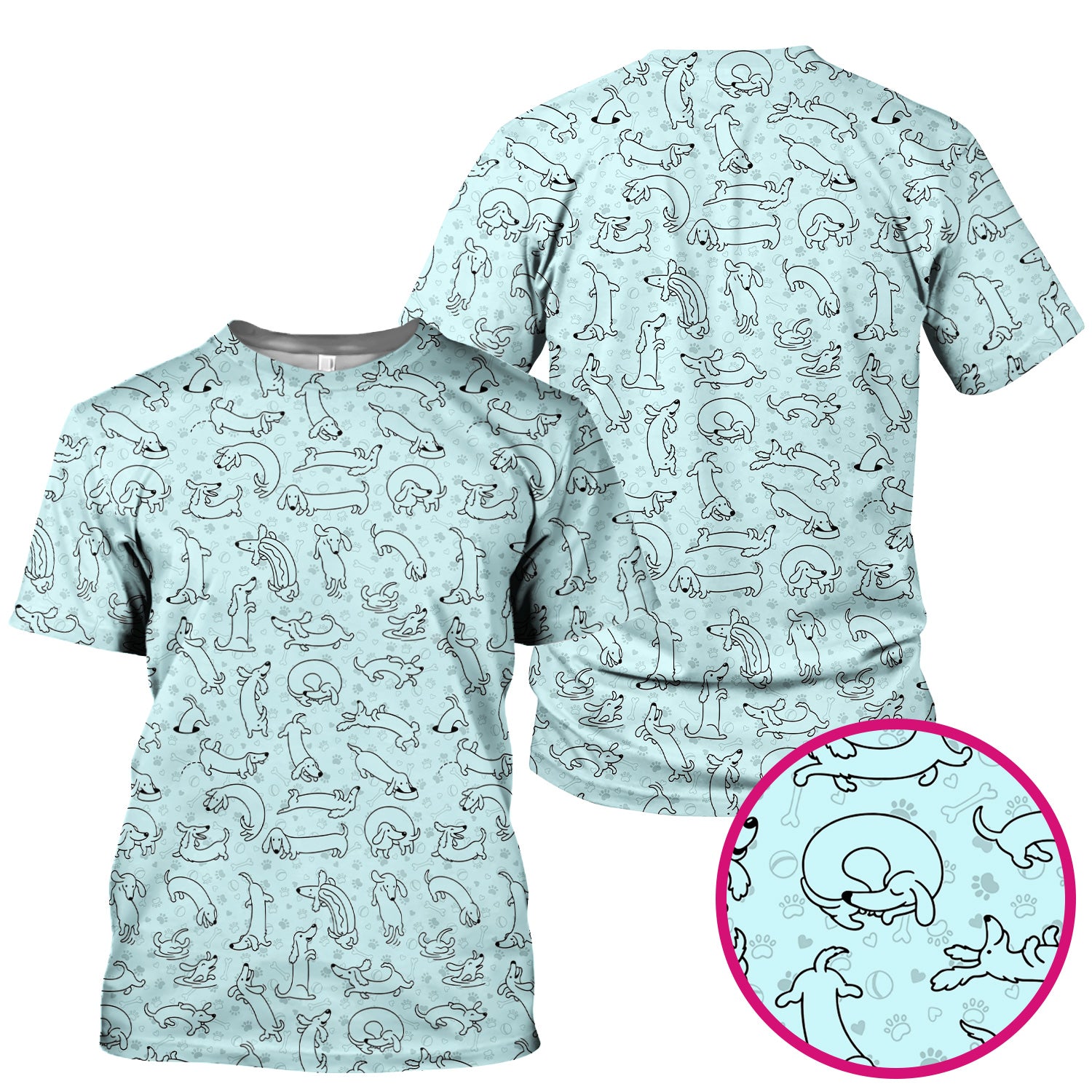 Playful Dachshund Dog Line Art Print Scrub Top, Comfortable Scrubs for Nurses