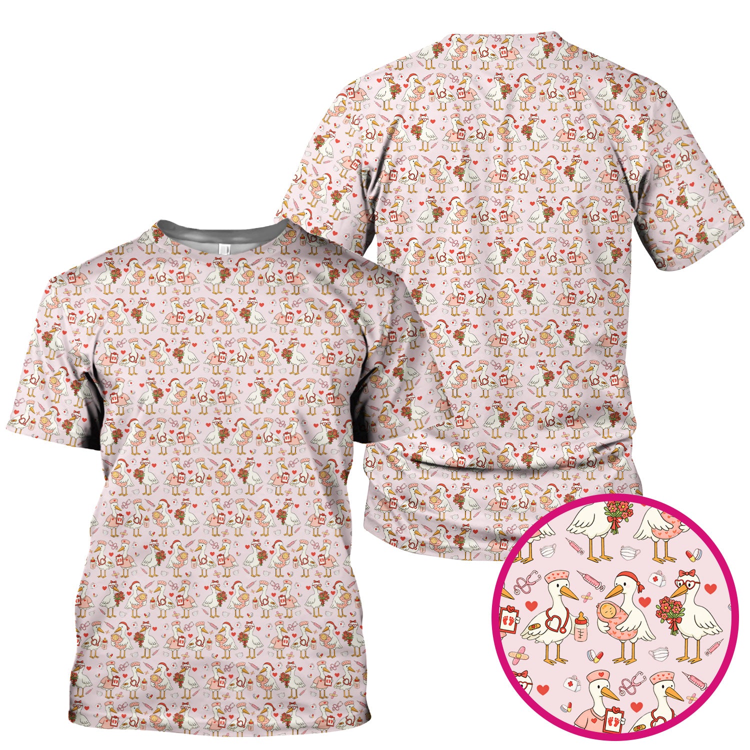 Cute Goose Nurse Valentine Pattern Scrub Top, Breathable Fabrics Nursing Uniform