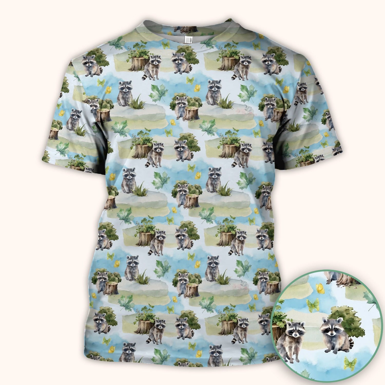 Cute Raccoon Woodland Print Scrub Top, Comfortable Scrubs for Nurses