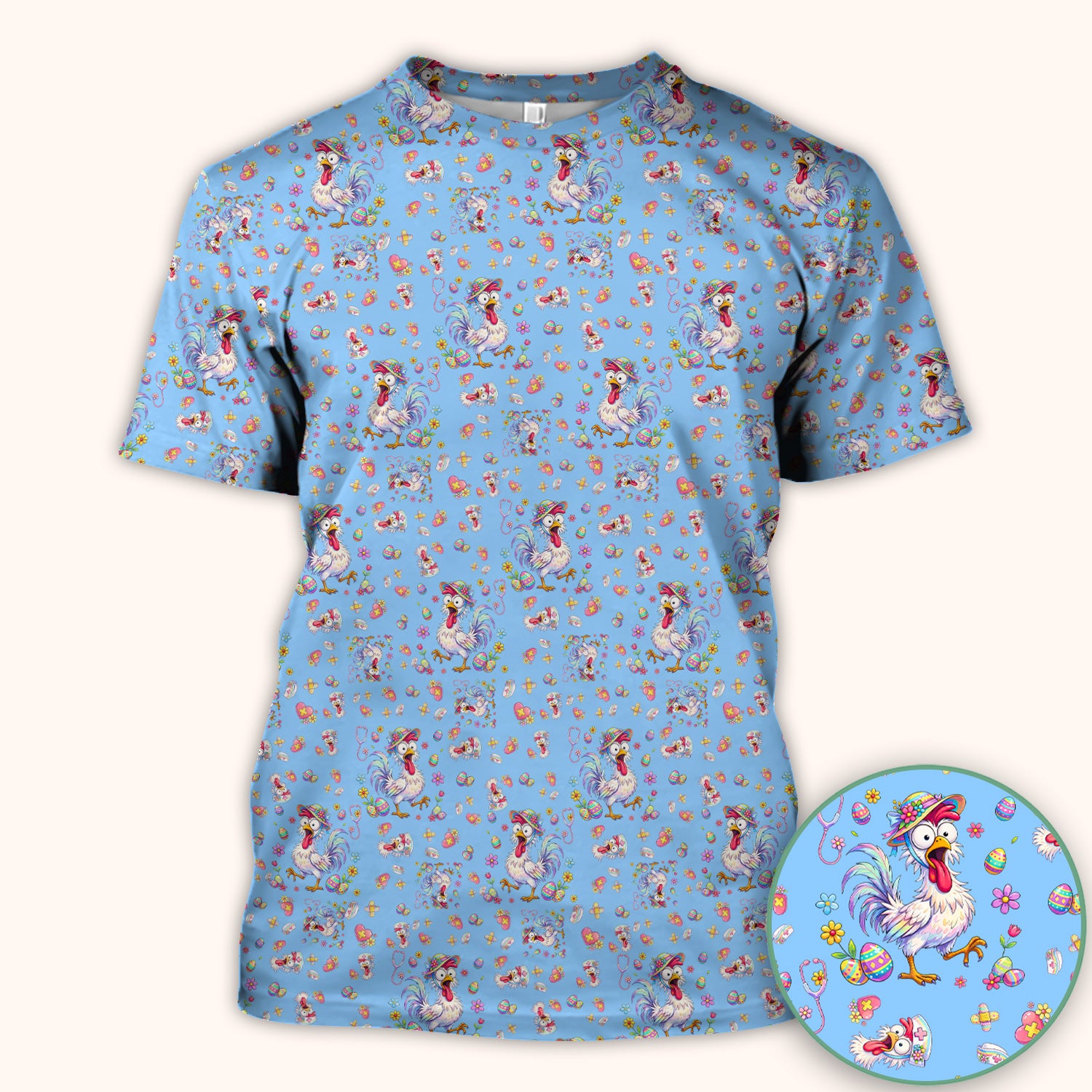 Funny Easter Nurse Chicken Pattern Scrub Top, Comfortable Scrubs for Nurses