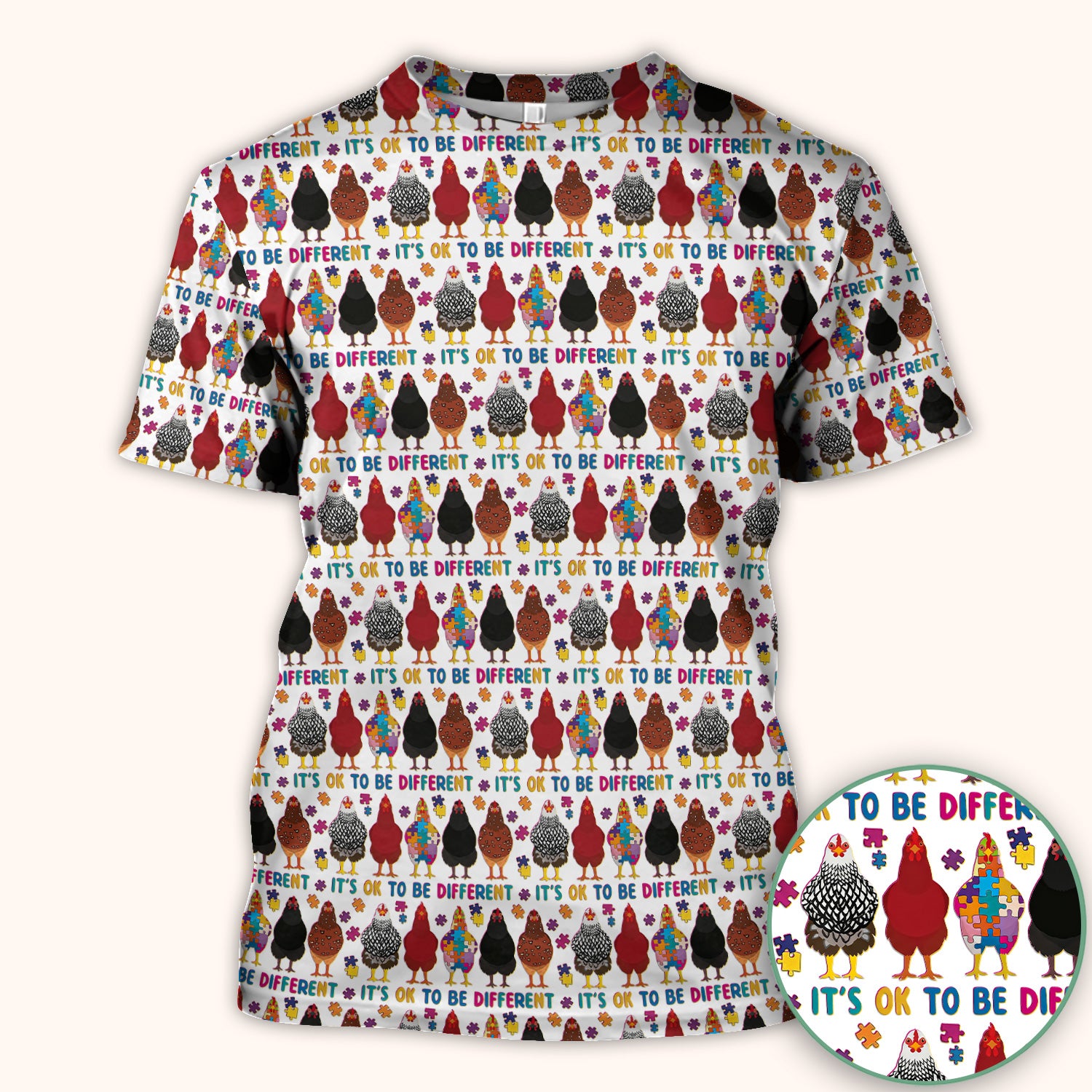 Autism Chicken It’s OK to Be Different Print Scrub Top, Comfortable Scrubs for Nurses