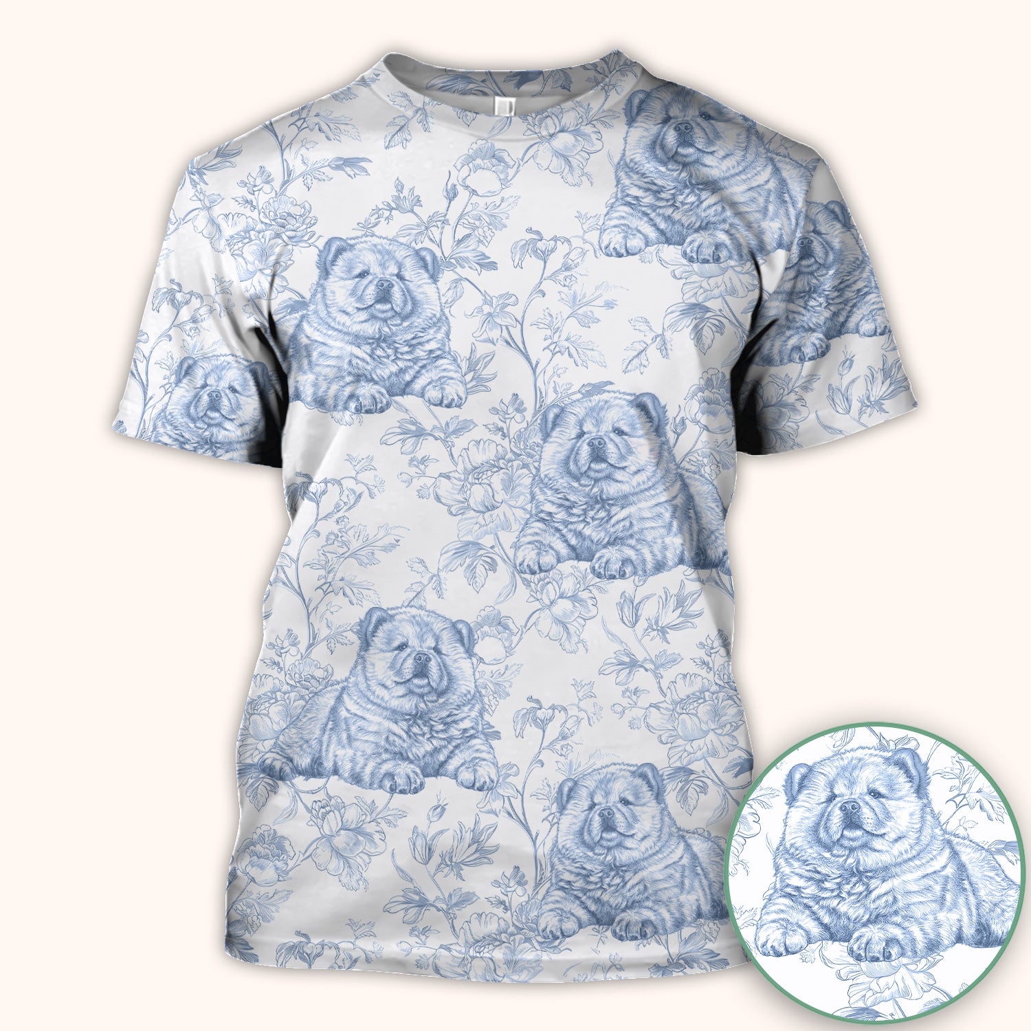 Custom Dog Cat Style Chinoiserie Pattern Scrubs Top, Comfortable Scrubs for Nurses