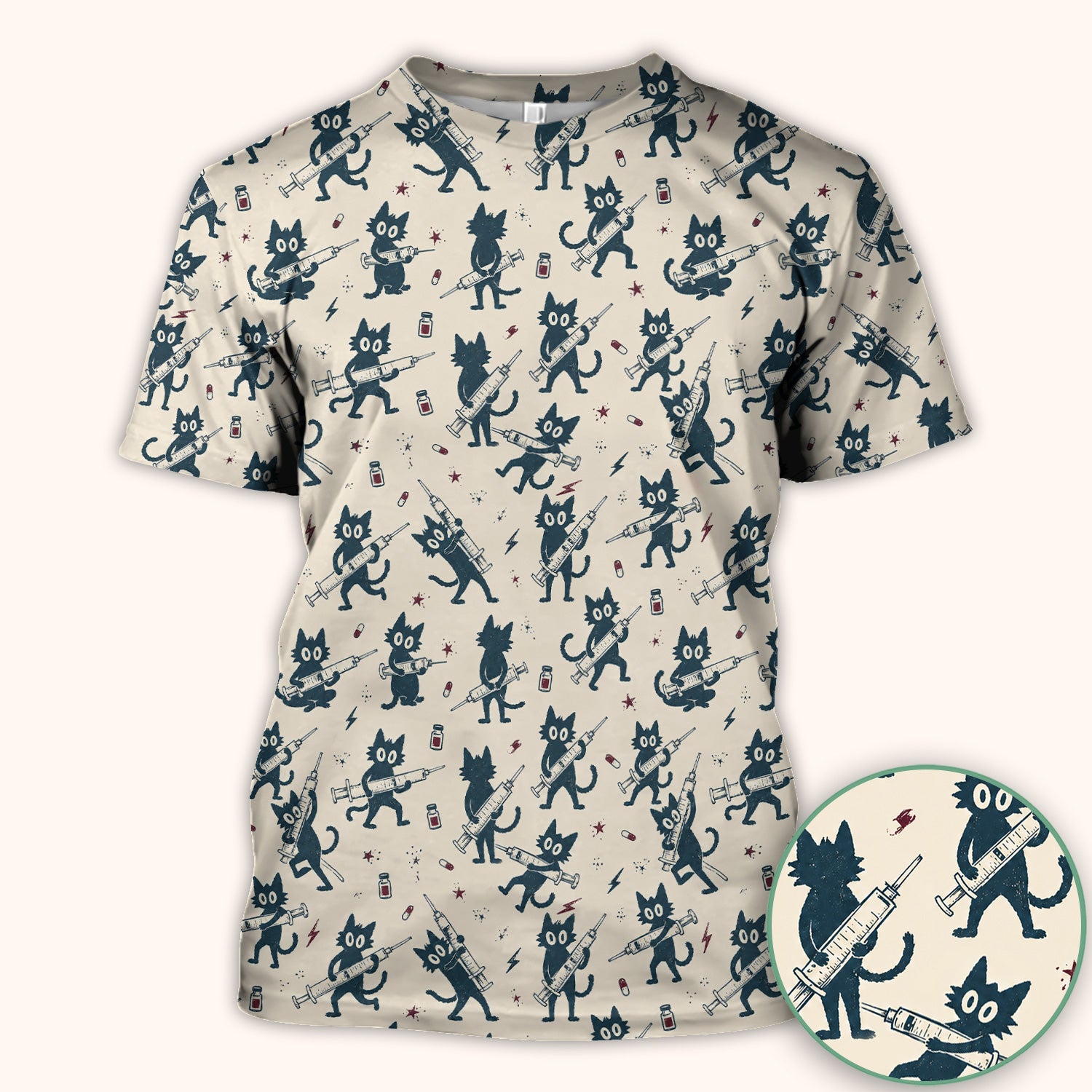 Funny Black Cats With Syringes Scrub Top, Comfortable Scrubs for Nurses