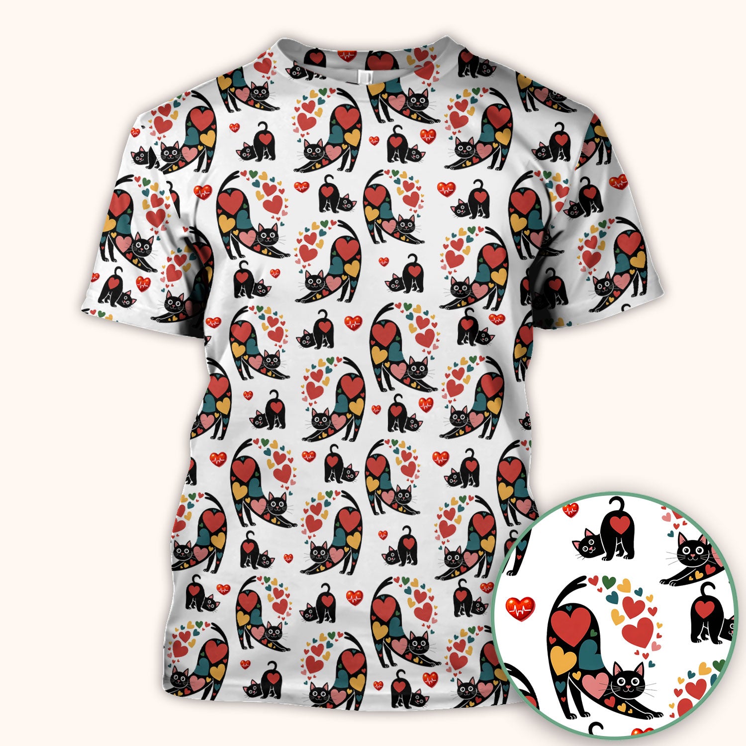 Playful Cat Valentine Heart Print Nurse Scrub Top, Comfortable Scrubs for Nurses