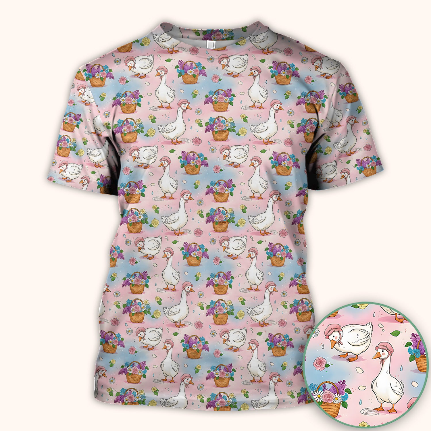 Cute Spring Goose Flower Basket Pattern Scrub Top, Comfortable Scrubs for Nurses