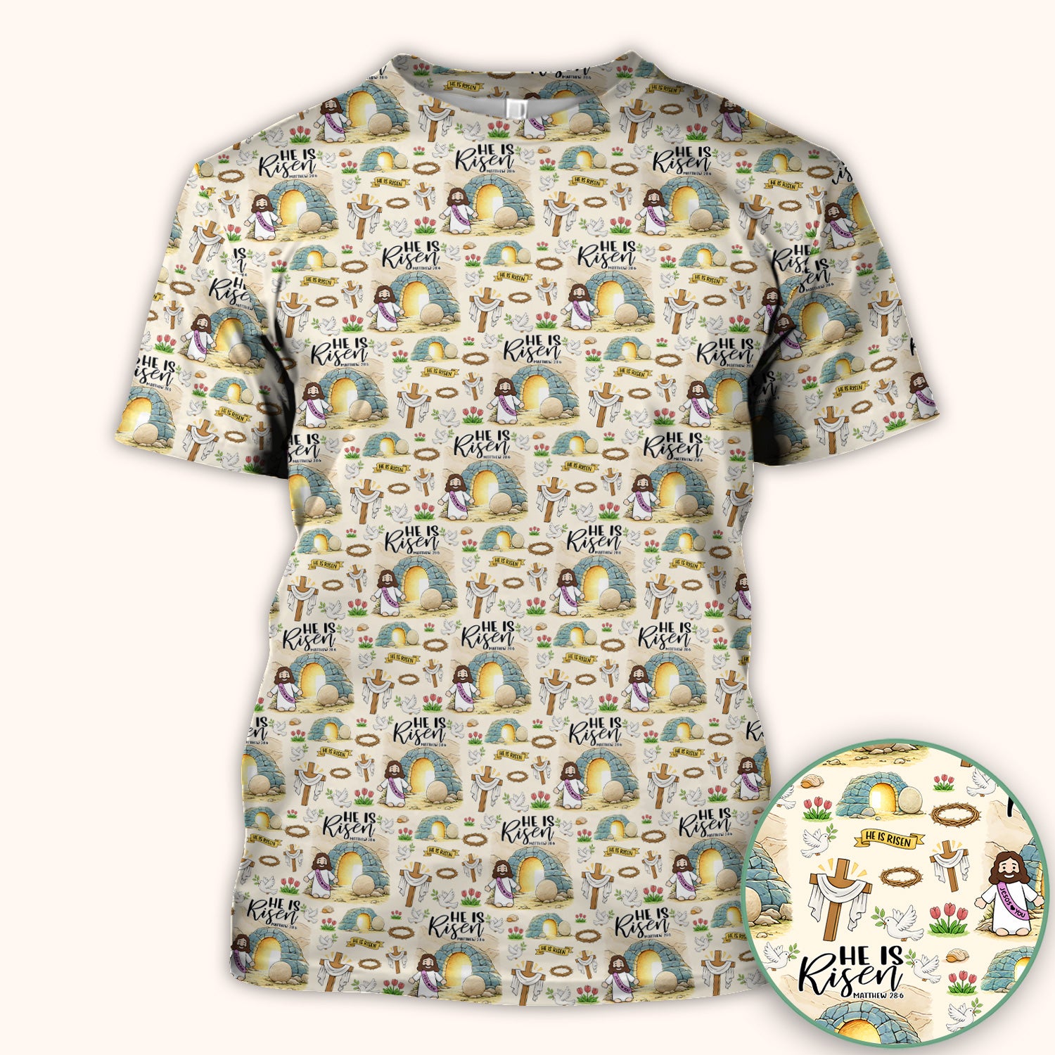 Christian Easter He Is Risen Resurrection Pattern Scrub Top, Breathable Healthcare Uniform Top