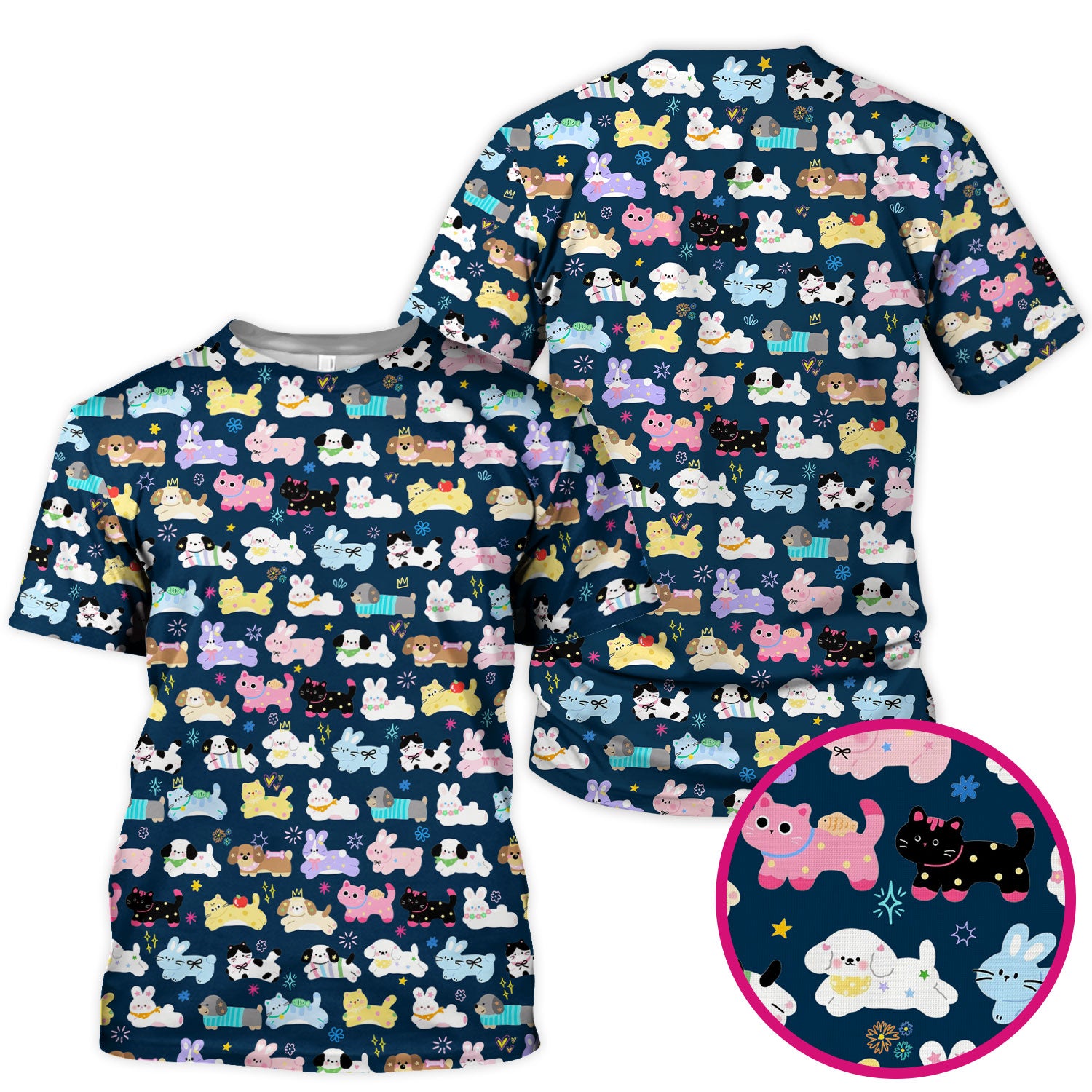 Cute Kawaii Animal Pattern Scrub Top for Women, Breathable Nursing Uniform
