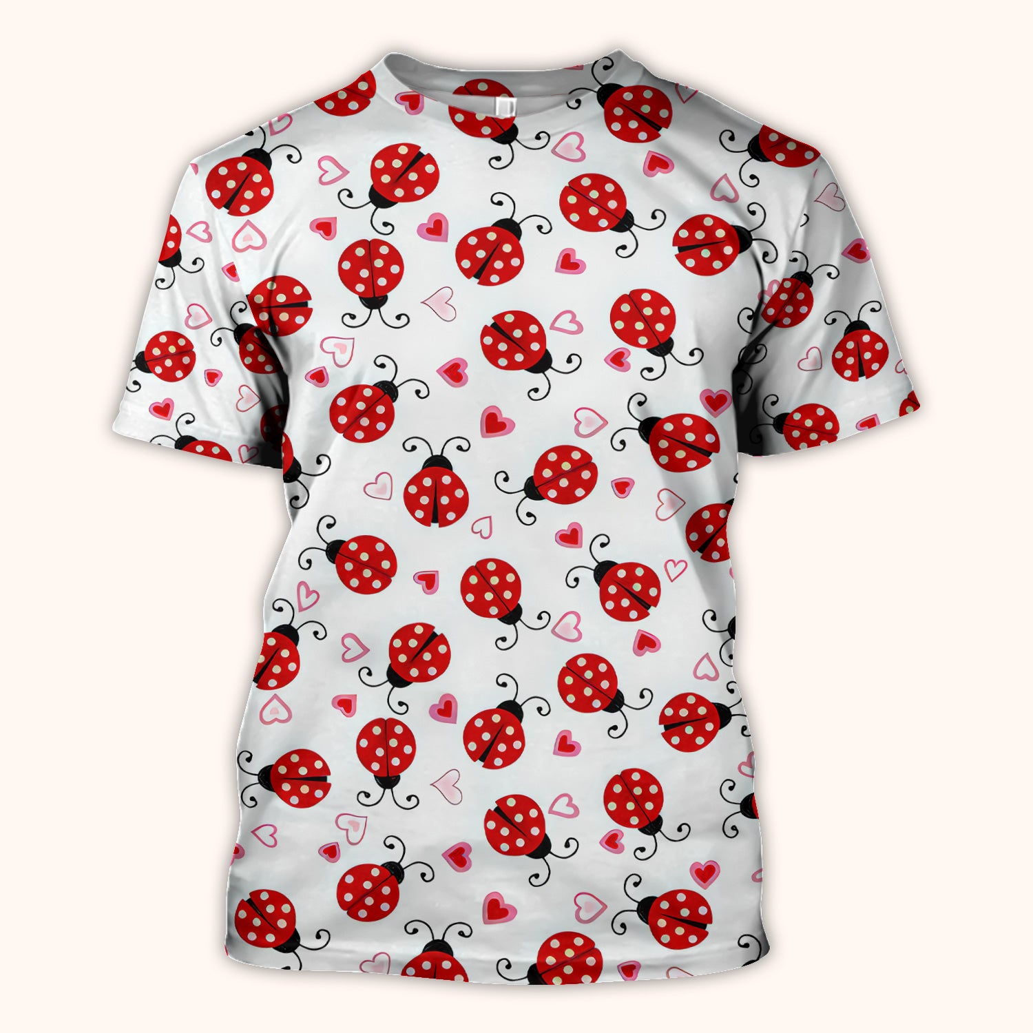 Cute Ladybug Heart Love Pattern Scrub Top, Breathable Fabrics Nursing Uniform
