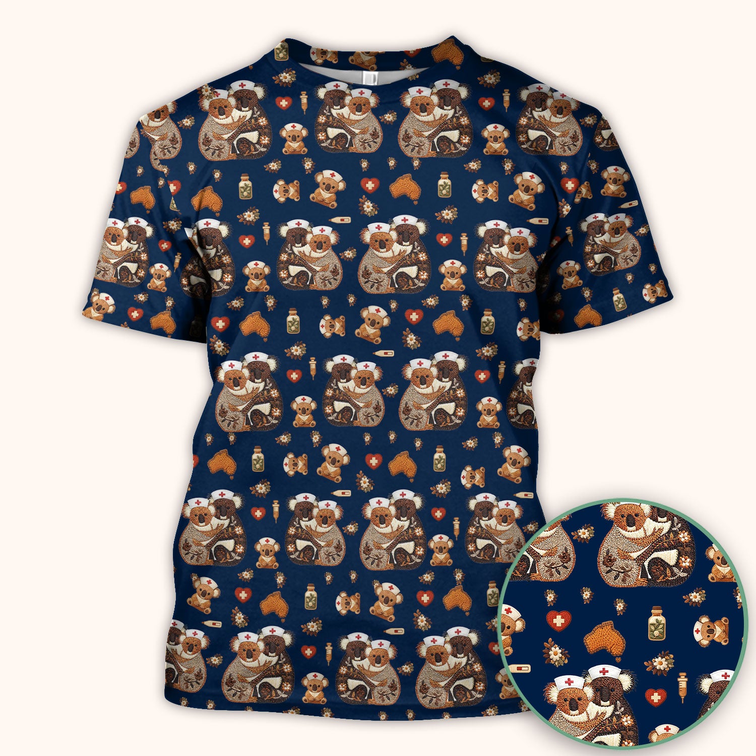 Cute Cartoon Koala Valentine Nurse Design Scrub Top, Breathable Fabrics Nursing Uniform