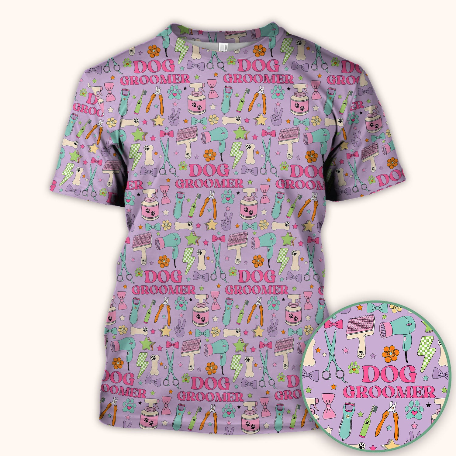 Dog Groomer Tools Pattern Nursing Scrub Top, Comfortable Scrubs for Nurses