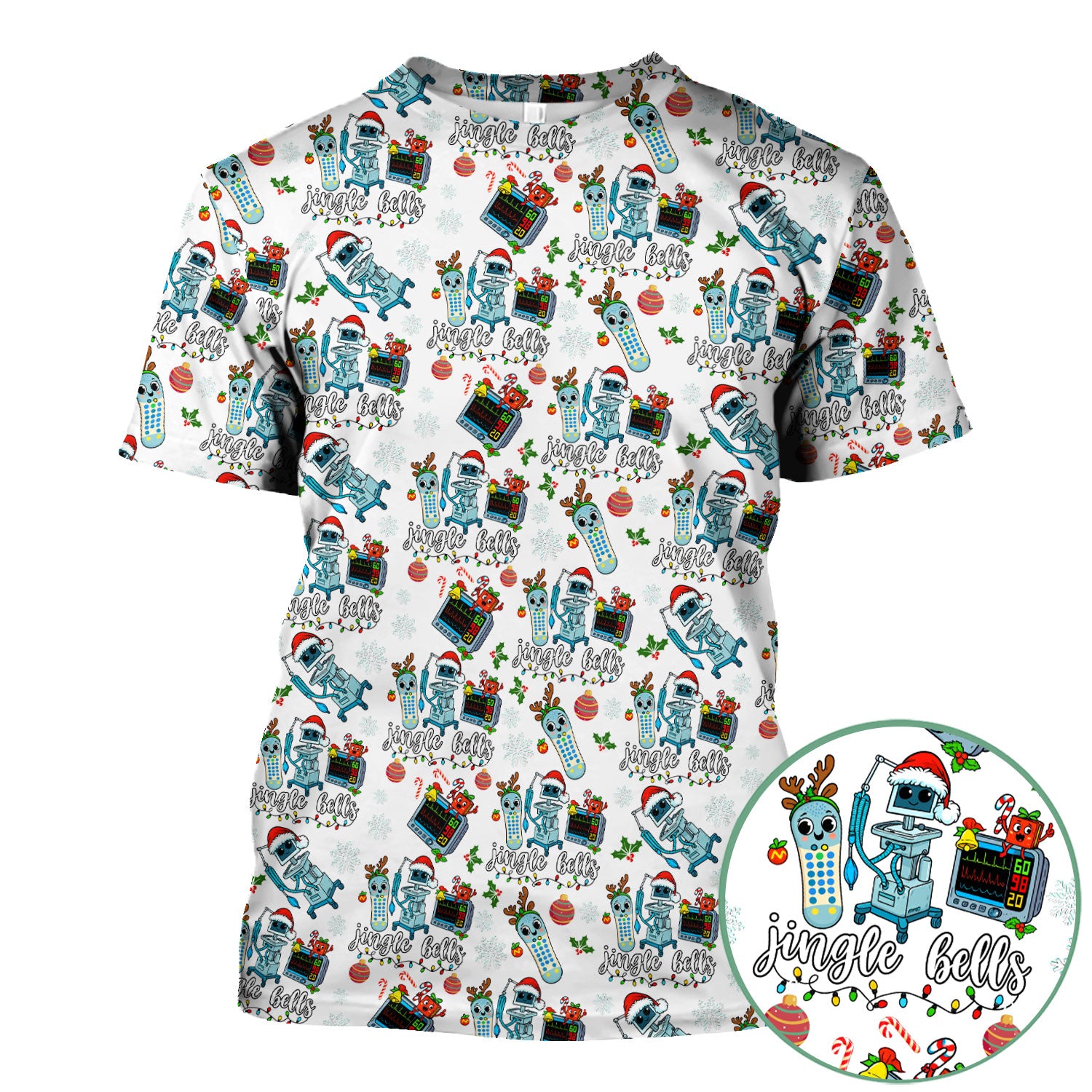 Jingle Bells Christmas Scrub Top - Funny Xmas Scrubs for Nurses - Breathable Fabrics Nursing Uniform for RN CNA LPN