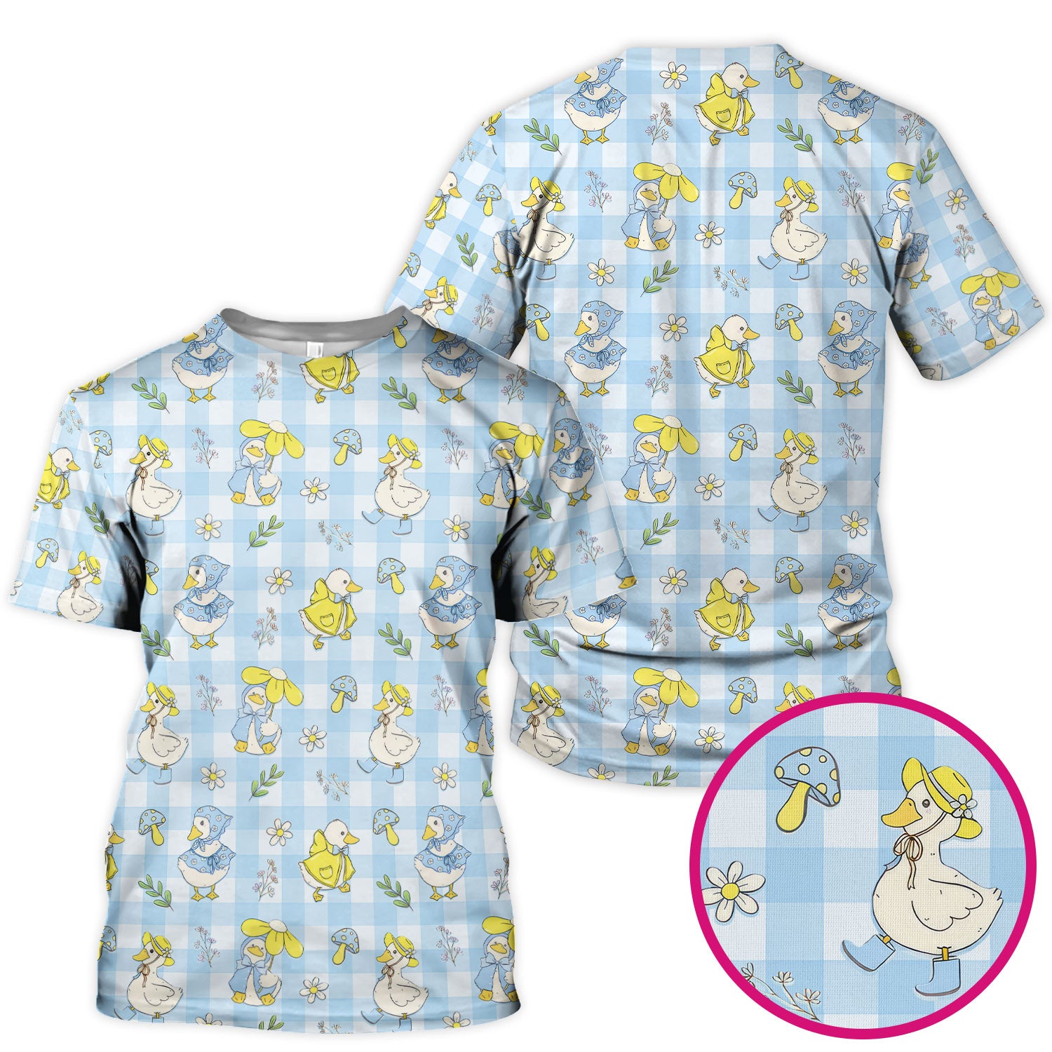 Cute Duck Outfit Gingham Pattern Scrub Top, Comfortable Scrubs for Nurses