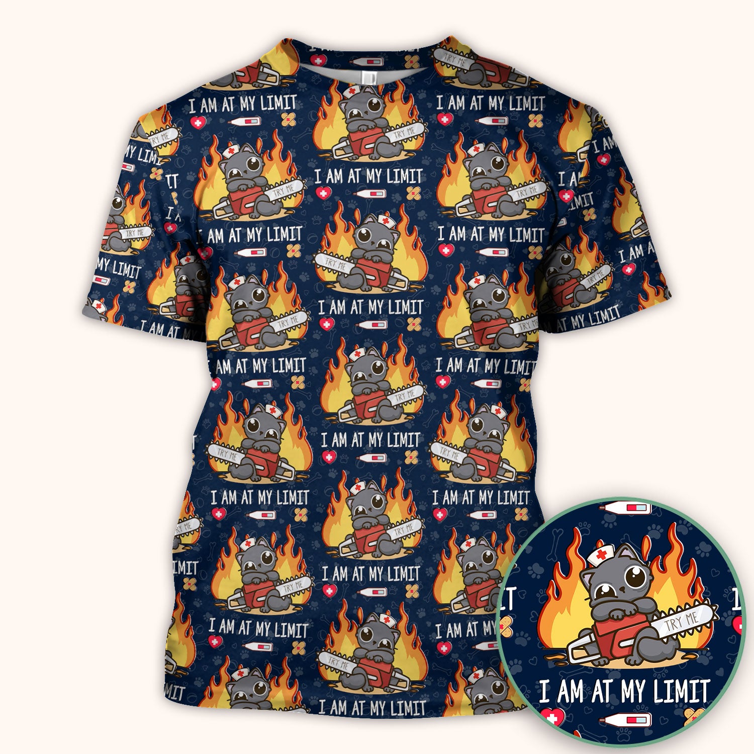 Funny Nurse Cat I Am At My Limit Scrub Top, Comfortable Scrubs for Nurses