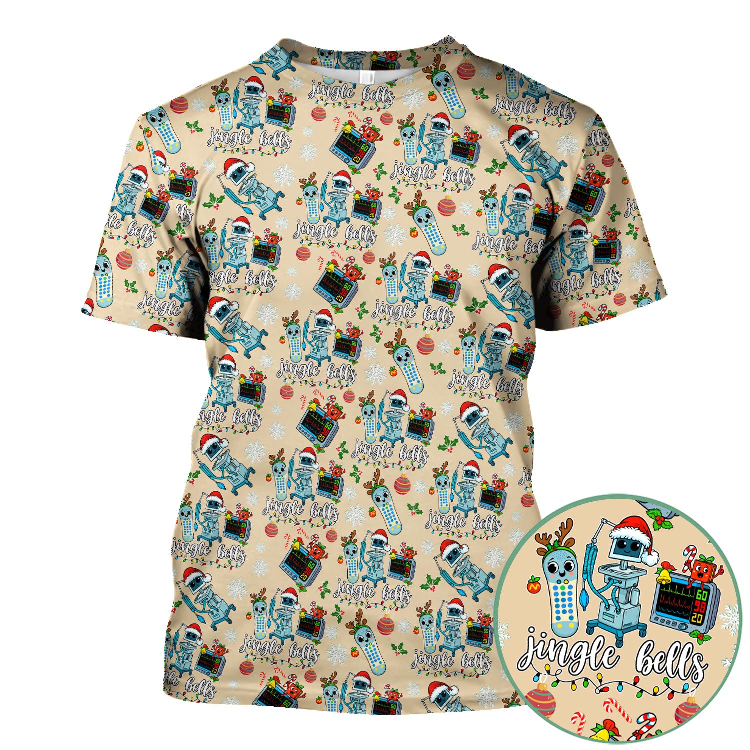 Funny Jingle Bells Holiday Scrub Top - Funny Christmas Scrubs for Nurses - Breathable Fabrics Nursing Uniform