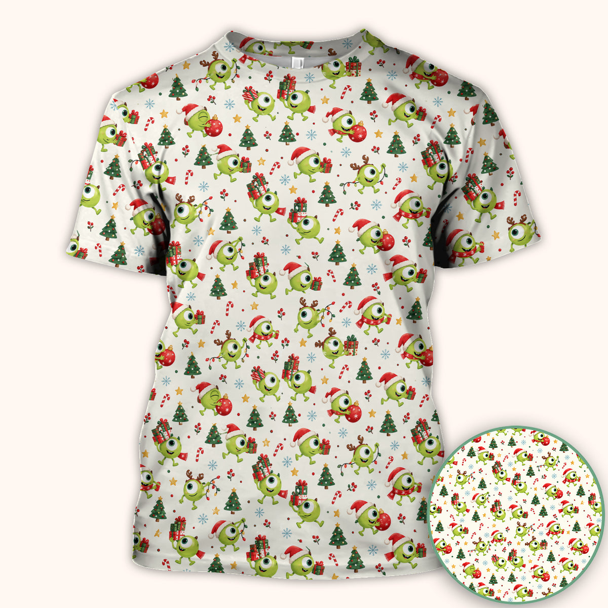 Christmas One Eyed Green Monsters Scrub Top, Comfortable Scrubs for Nurses