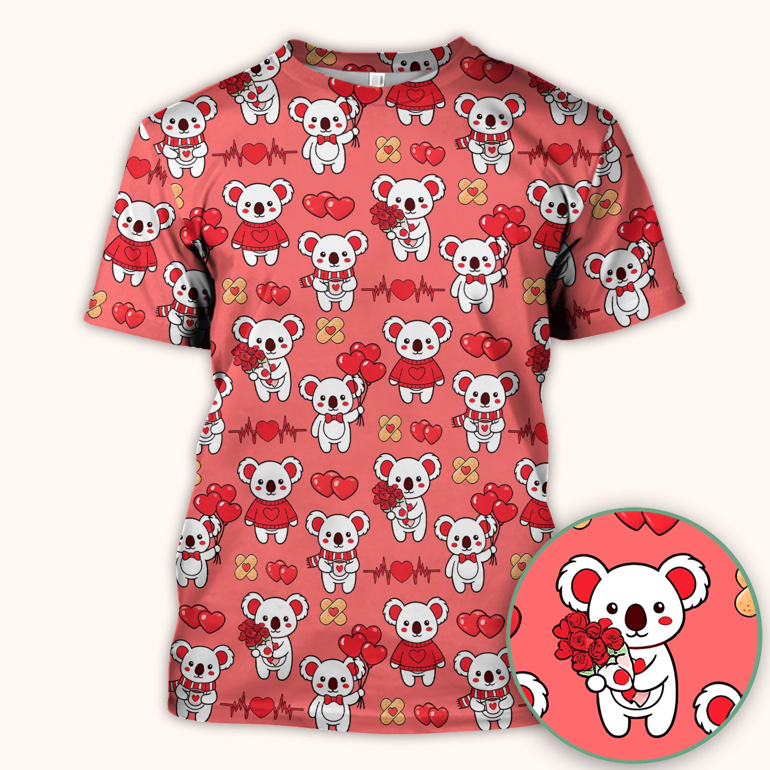 Sweet Koala Valentine Medical Design Scrub Top, Comfortable Scrubs for Nurses