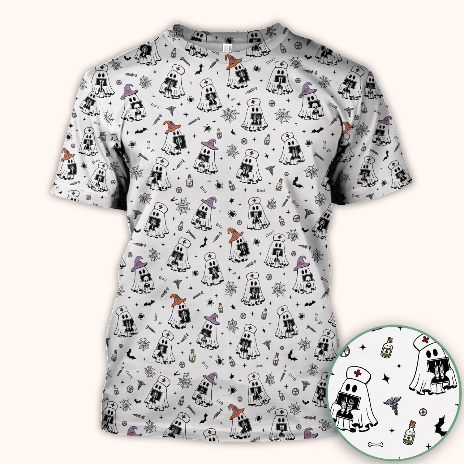 Halloween Ghost Nurses With X-Rays Scrub Top, Comfortable Scrubs for Nurses