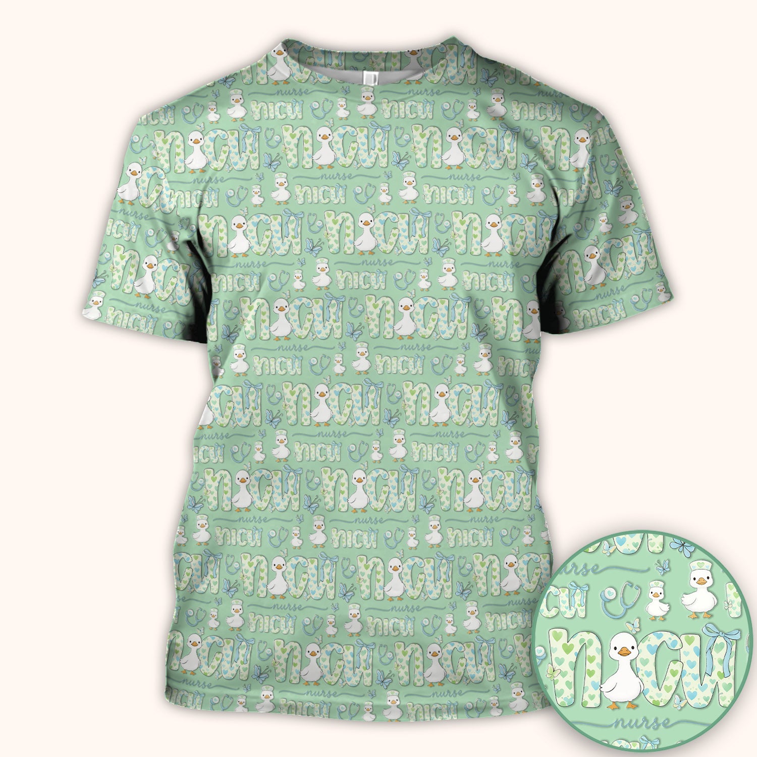 NICU Nurse Duck Pattern Scrub Top, Comfortable Scrubs for Nurses