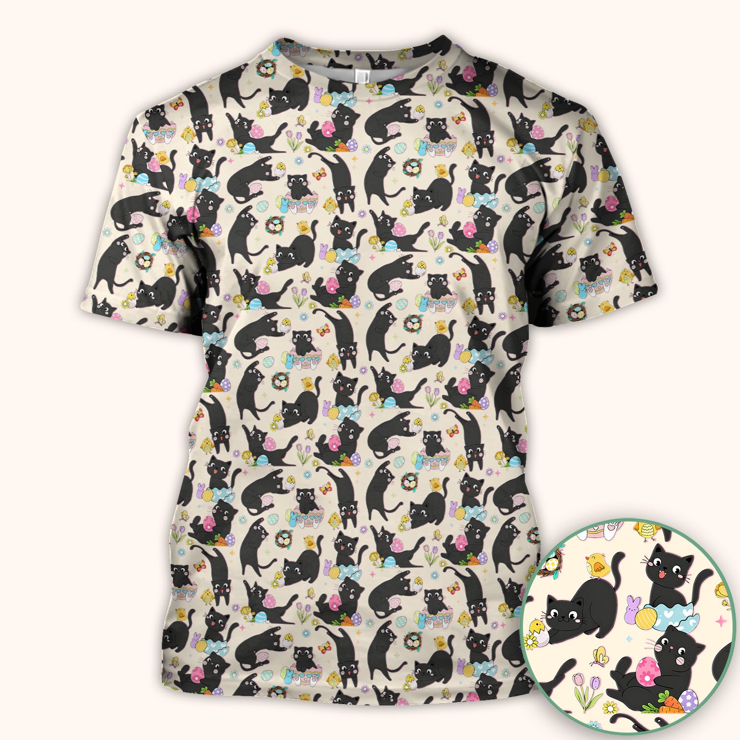 Playful Black Cat Easter Egg Pattern Scrub Top, Comfortable Scrubs for Nurses
