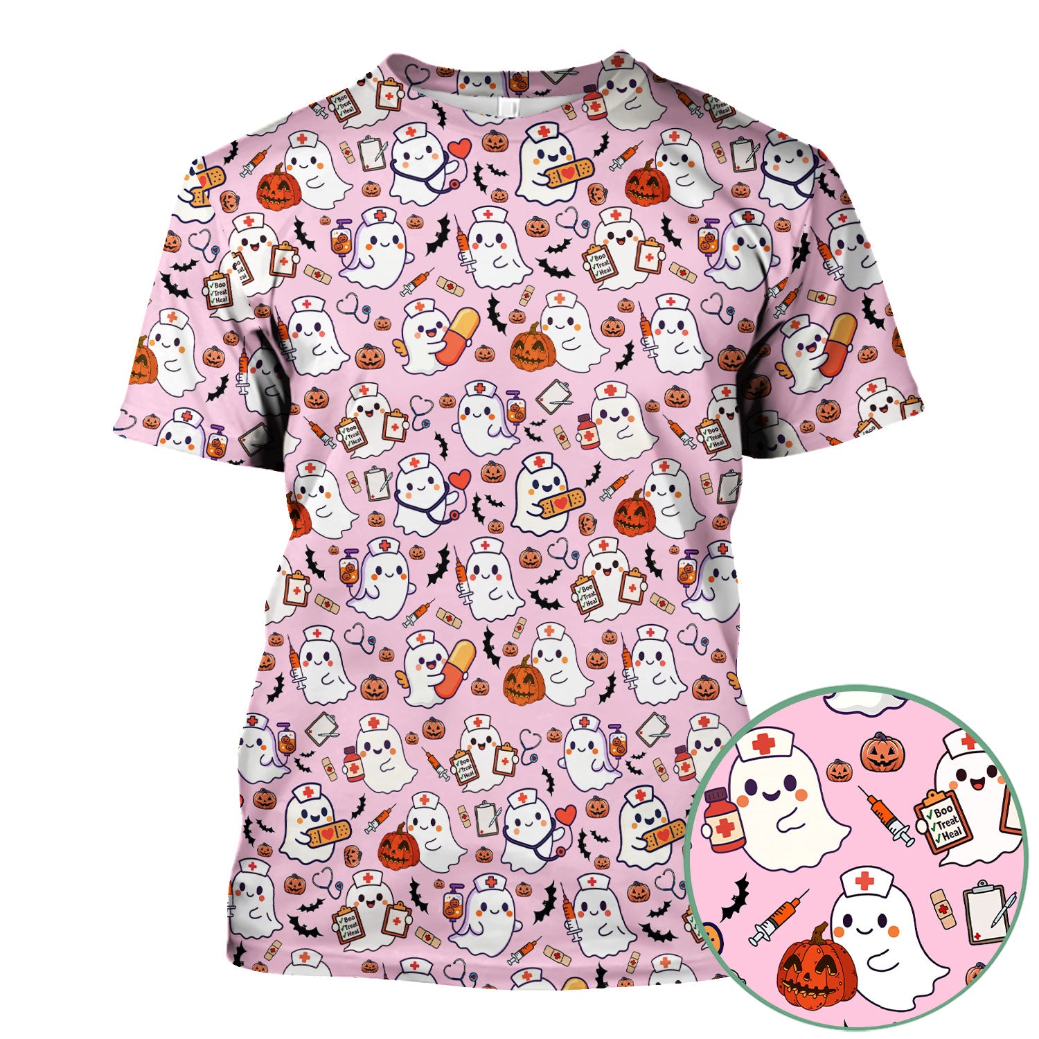 Boo Halloween Scrub Top - Pumpkin Shirt Womens - Comfortable Scrubs for Nurses - Breathable Fabrics Nursing Uniform