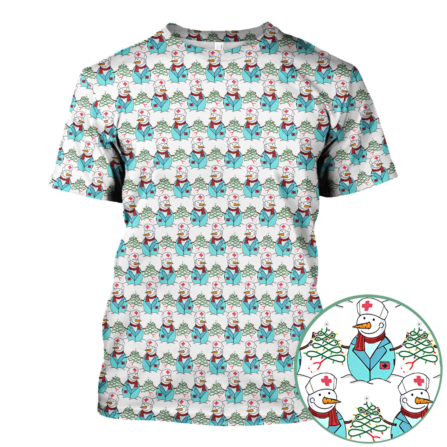 Funny Nurse Scrubs Christmas Edition - Snowman Doctor Print Top - Custom Multi Color Medical Shirt Gift for Nurses and Healthcare Staff