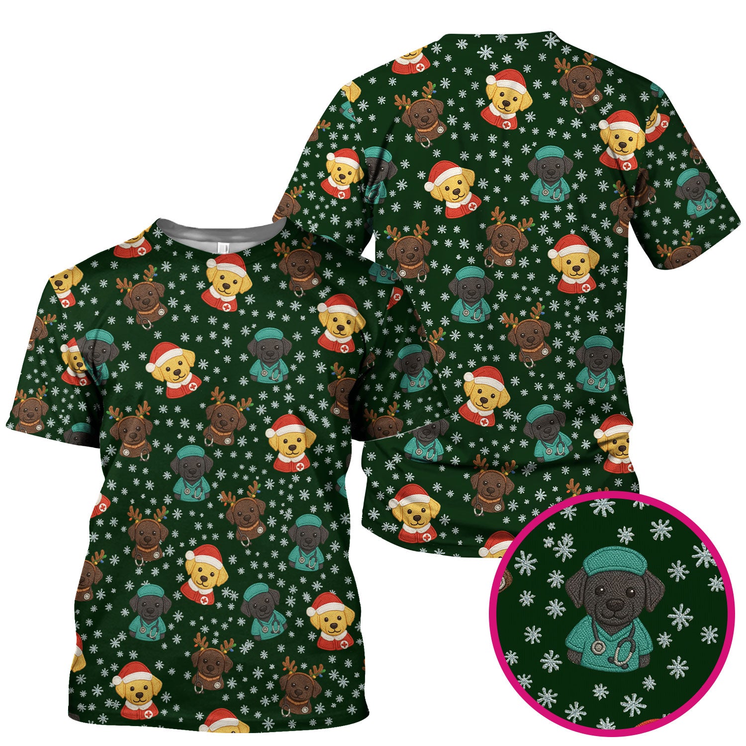 Christmas Dog Pattern Scrub Top, Cute Puppy Nurse Scrub Shirt, Holiday Nursing Uniform