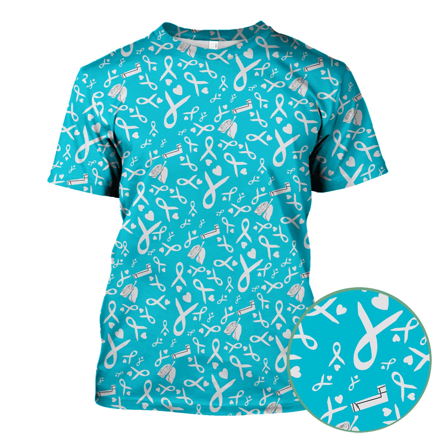Lung Cancer Awareness Nurse Scrub Top - Gray Ribbon Inhaler & Lungs Pattern - COPD Asthma Medical Uniform Gift for RN LPN CNA