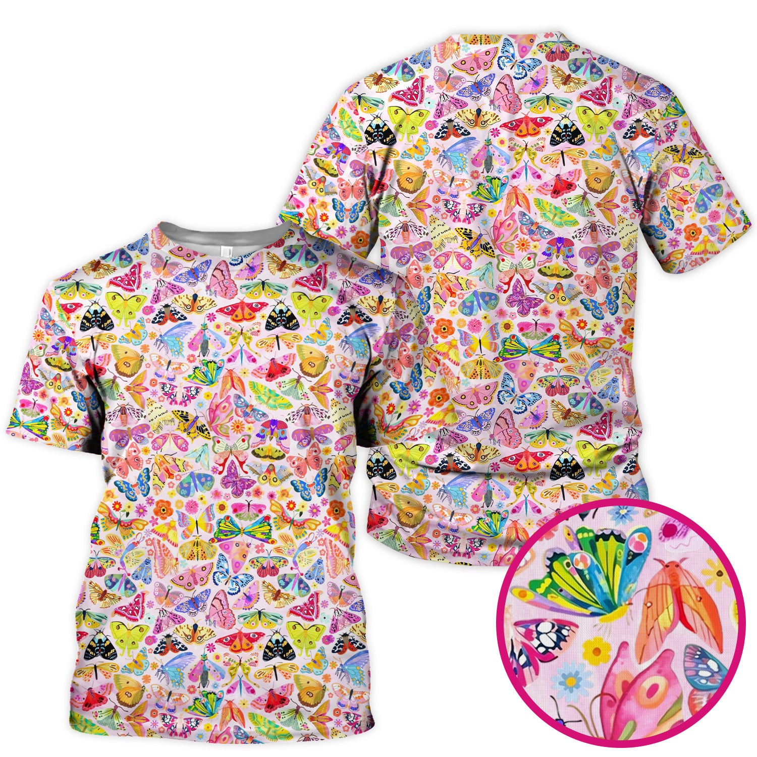 Cute Bright Butterfly Moth Floral Scrub Top, Comfortable Scrubs for Nurses