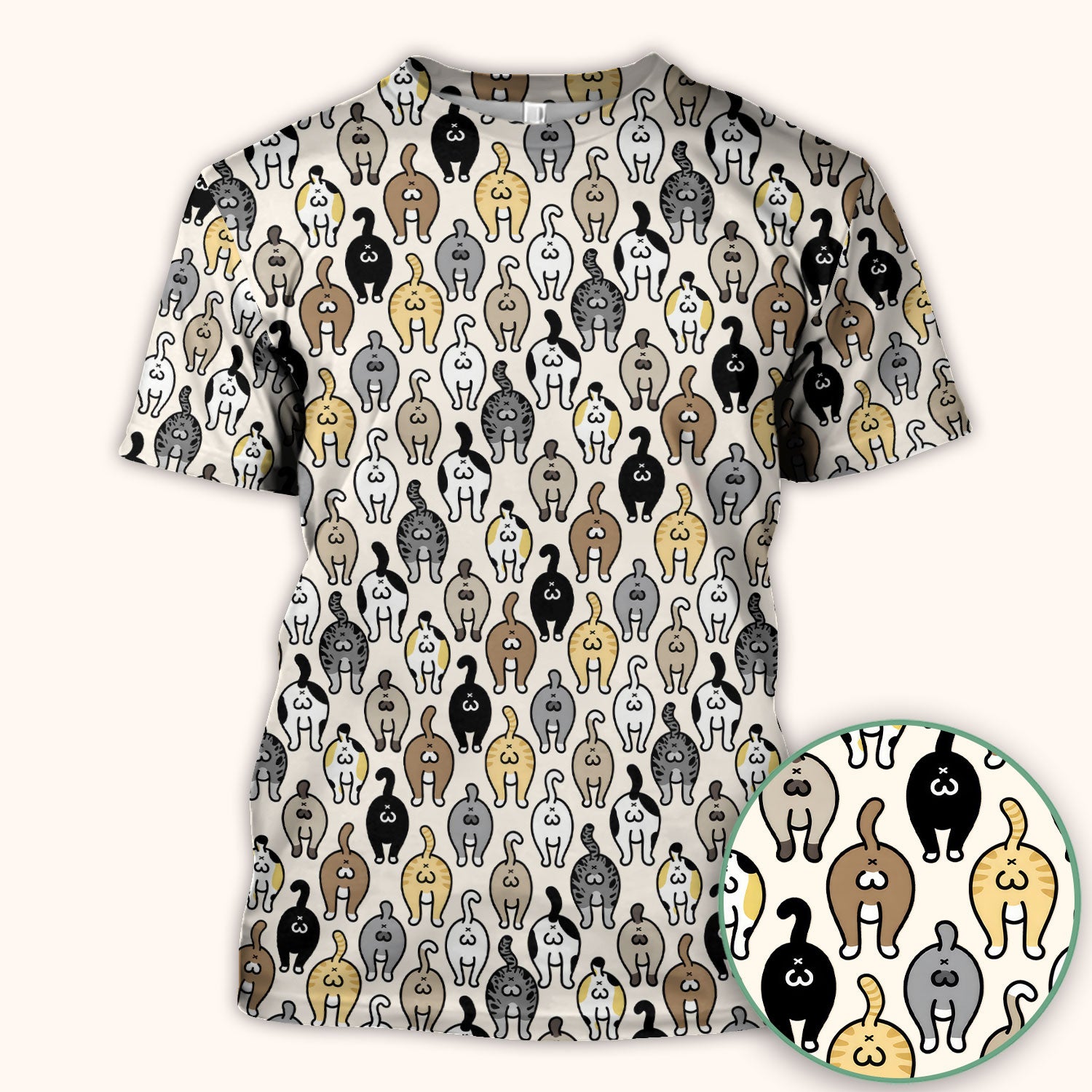 Cat Lover Nurse Scrub Top, Funny Cat Butt Pattern Medical Shirt, Breathable Fabrics Nursing Uniform