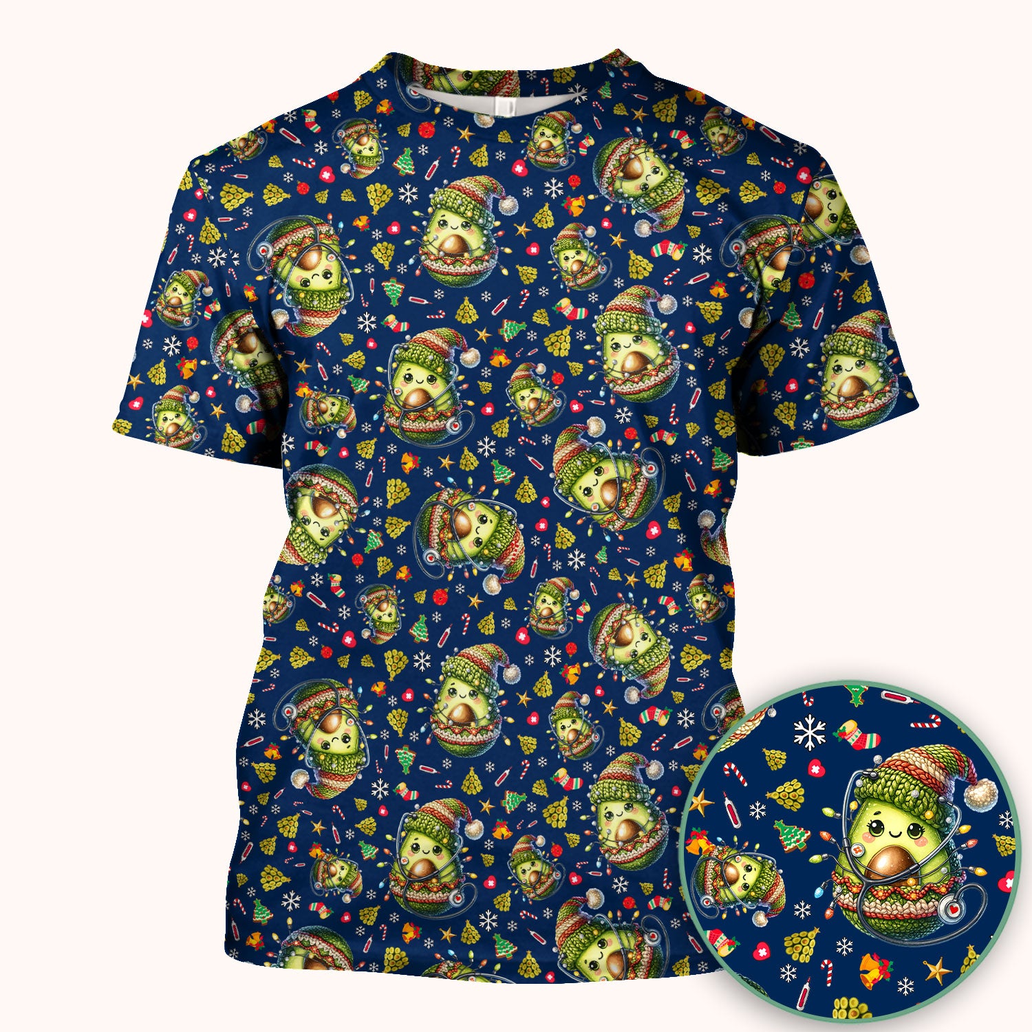 Avocado Scrub Top for Nurse - Funny Christmas Nursing Shirt - Cute Holiday Medical Uniform for Women RN LPN CNA