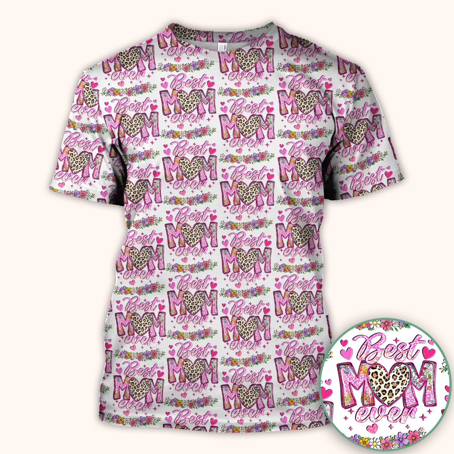 Best Mom Ever Leopard Heart Floral Pattern Scrub Top, Comfortable Scrubs for Nurses