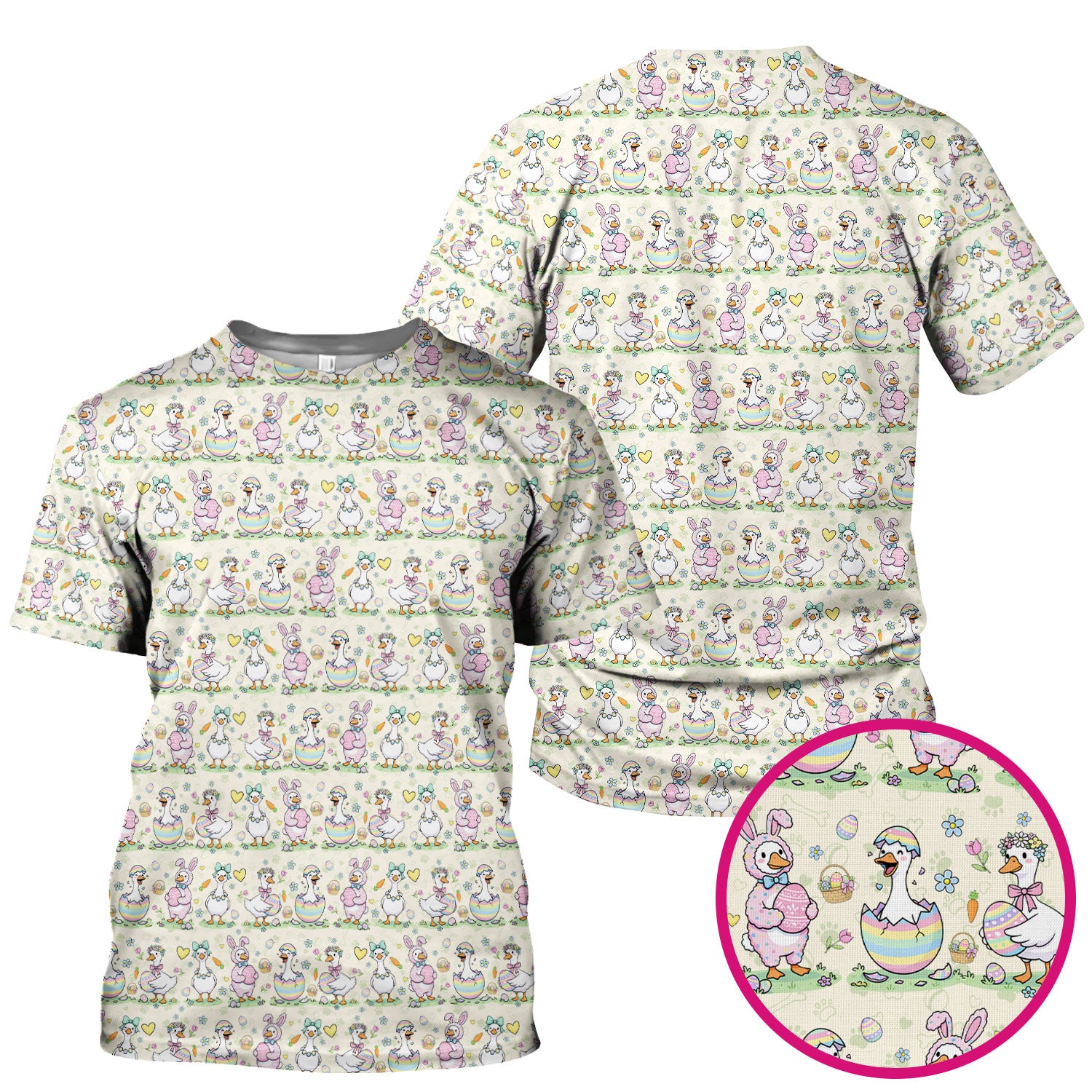 Pastel Easter Goose Bunny Egg Pattern Scrub Top, Comfortable Scrubs for Nurses