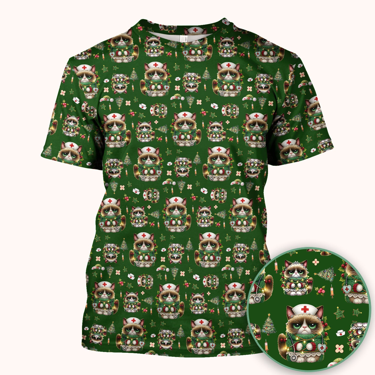 Christmas Nurse Scrub Top - Funny Cat Nursing Shirt - Cute Holiday Medical Uniform for Women RN LPN CNA