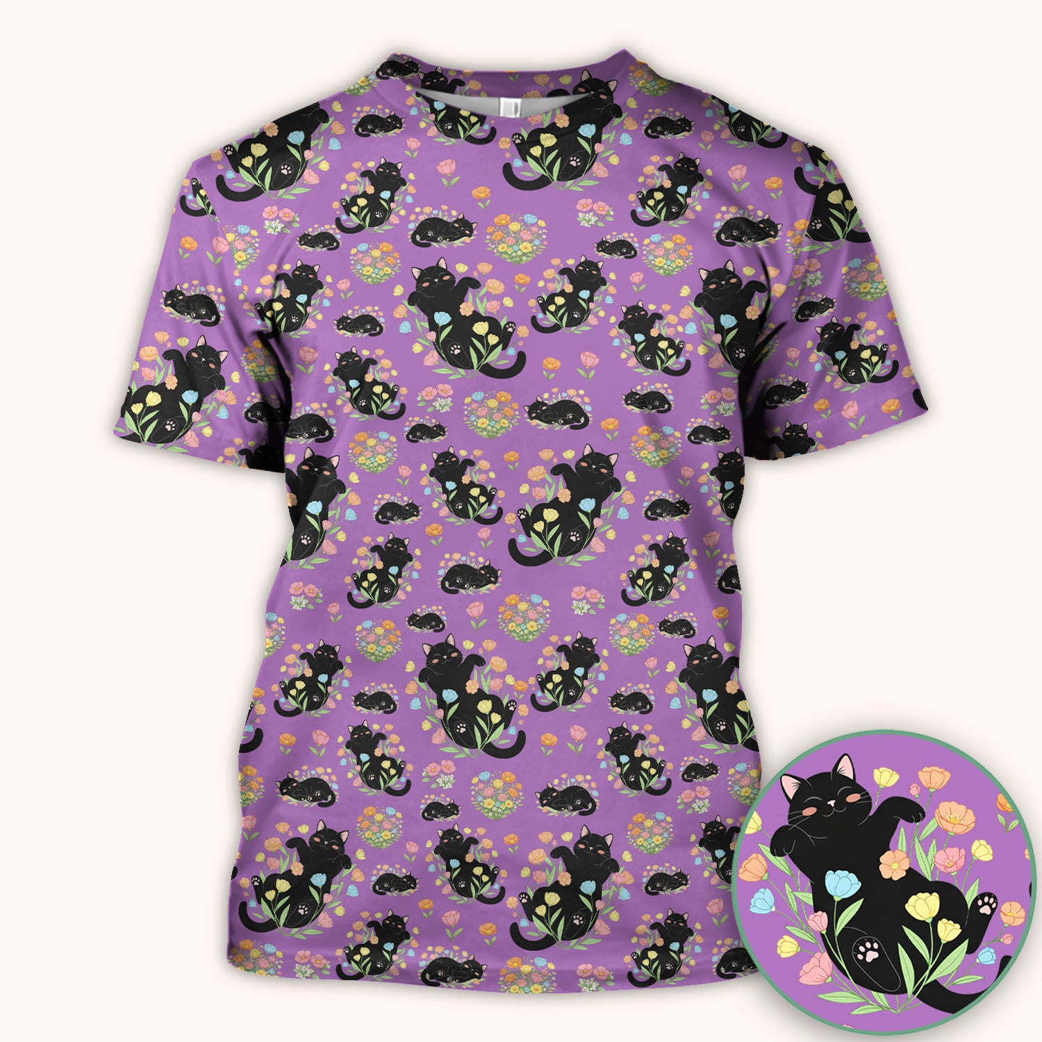 Cats With Cute Poses Floral Pattern Scrubs Top, Comfortable Scrubs for Nurses