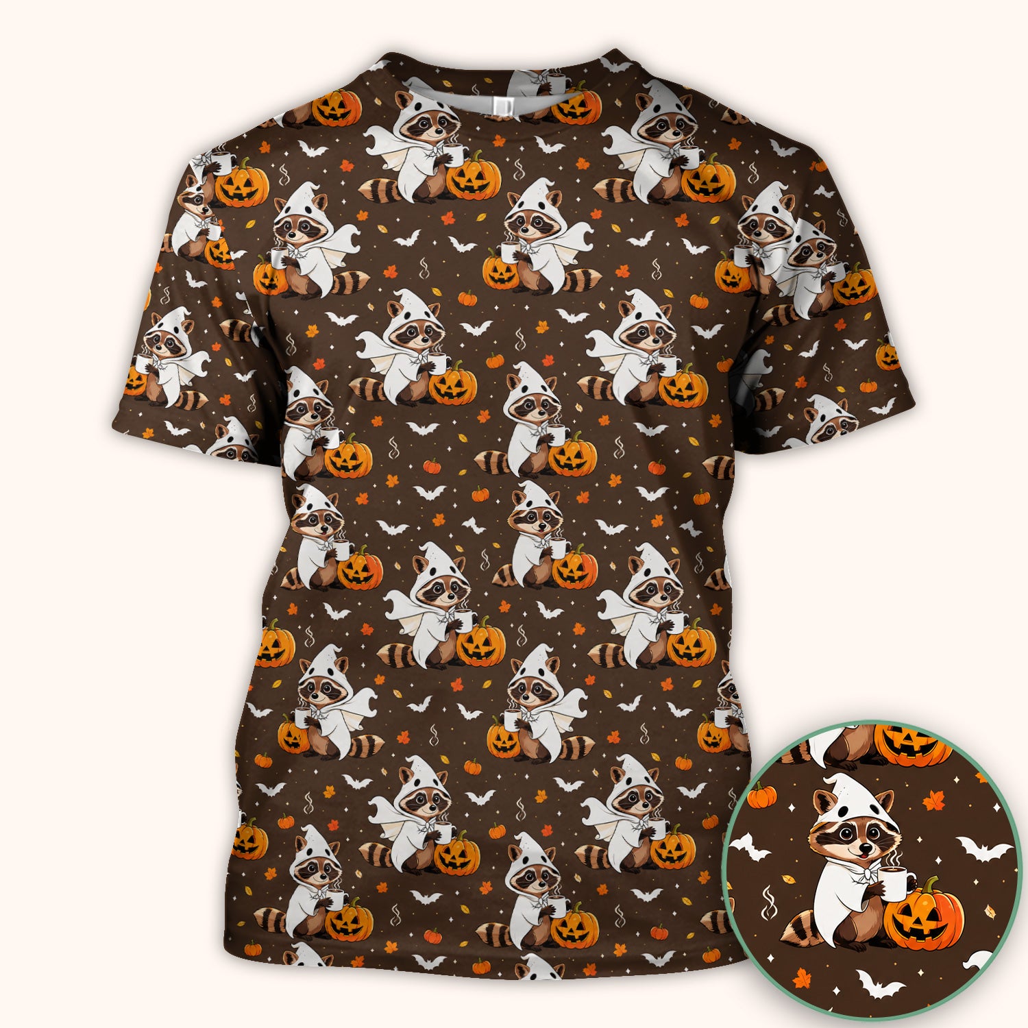 Halloween Ghost Raccoon Pumpkin Scrub Top, Comfortable Scrubs for Nurses