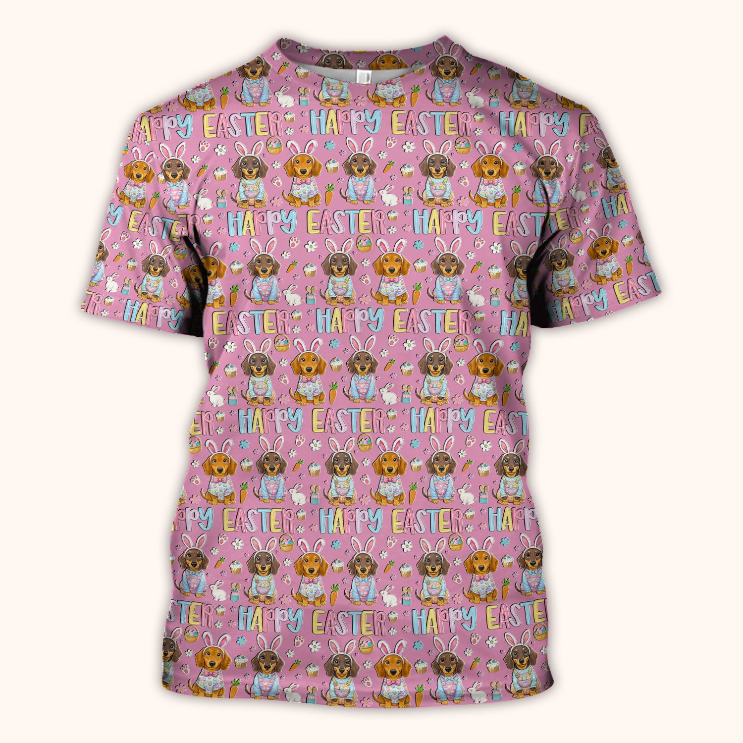 Happy Easter Dachshund Bunny Print Scrub Top, Comfortable Scrubs for Nurses