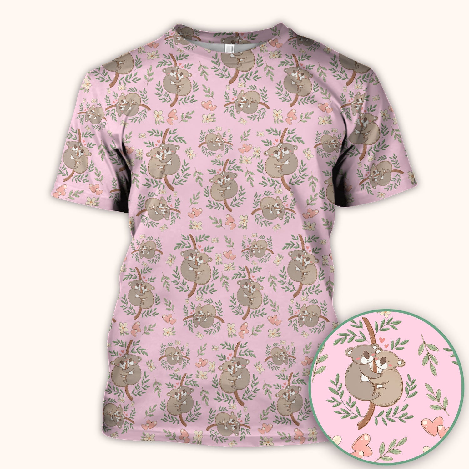 Cute Koala Love Pattern Medical Scrub Top, Breathable Fabrics Nursing Uniform