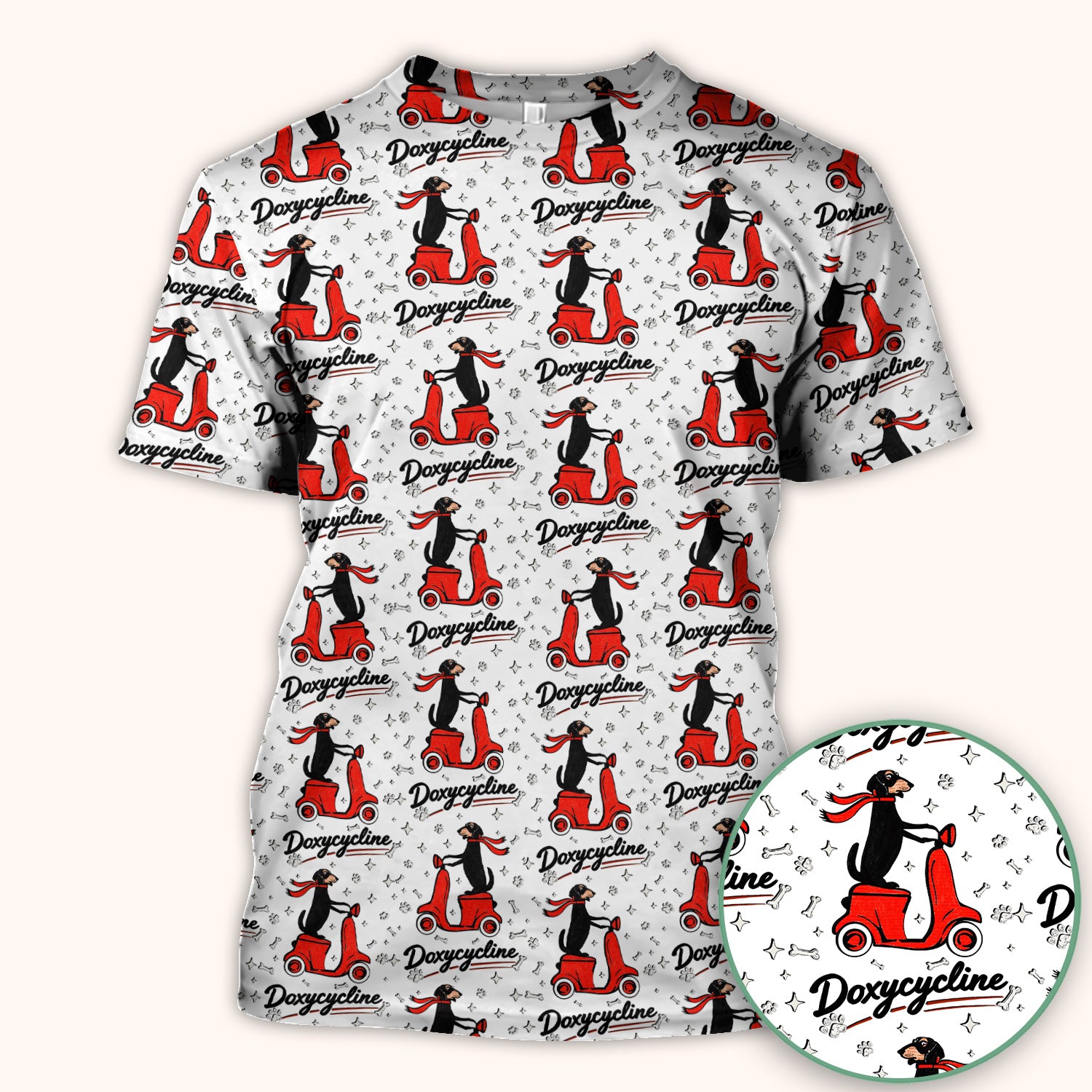Funny Dachshund Riding Scooter Doxycycline Print Scrub Top ,Comfortable Scrubs for Nurses